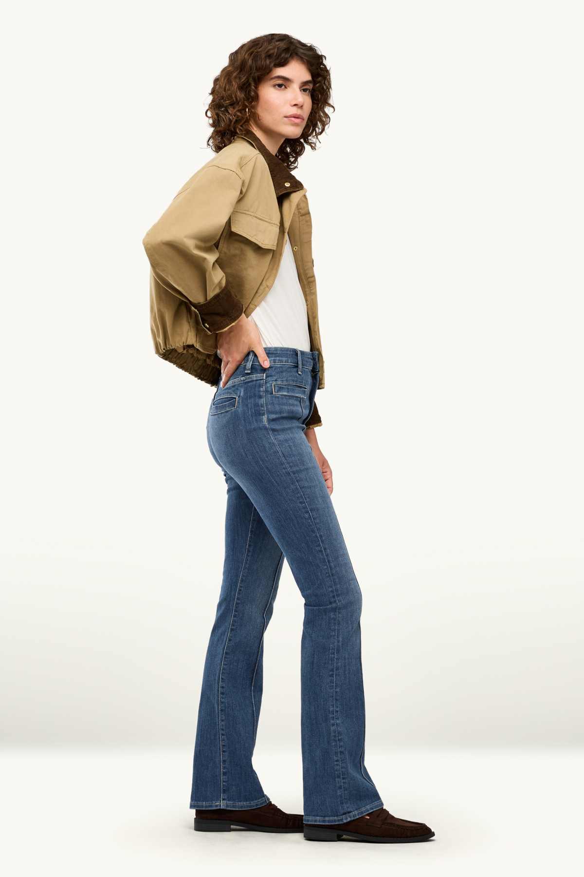 Bootcut jeans - mid-rise waist - blue denim