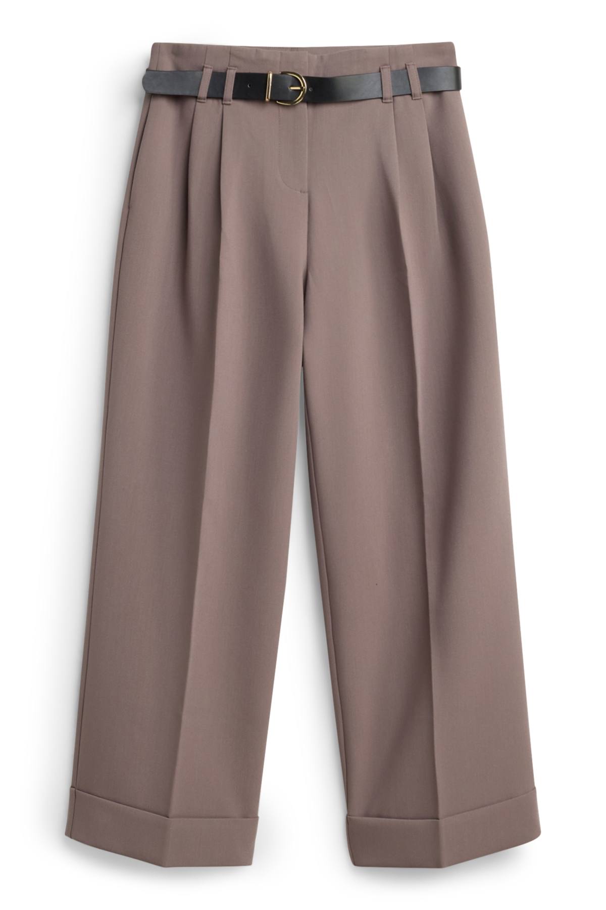 Cloth trousers with belt - high waist - wide leg - taupe