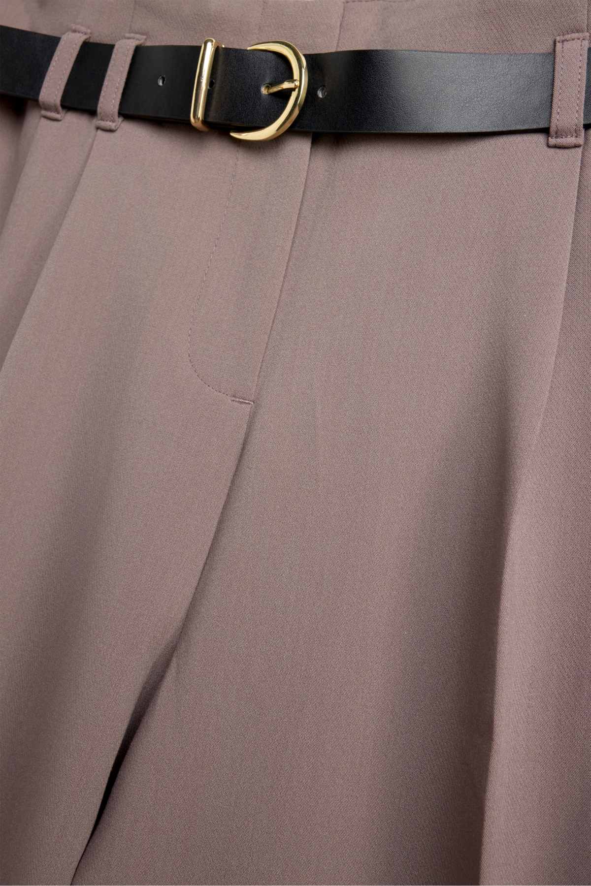 Cloth trousers with belt - high waist - wide leg - taupe