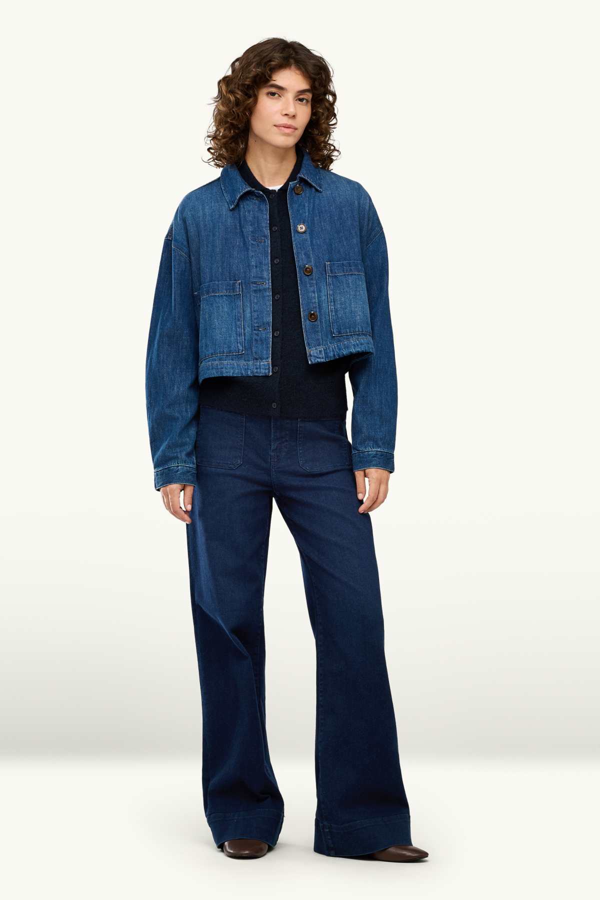 Wide leg jeans - mid-rise waist - denim-dark blue