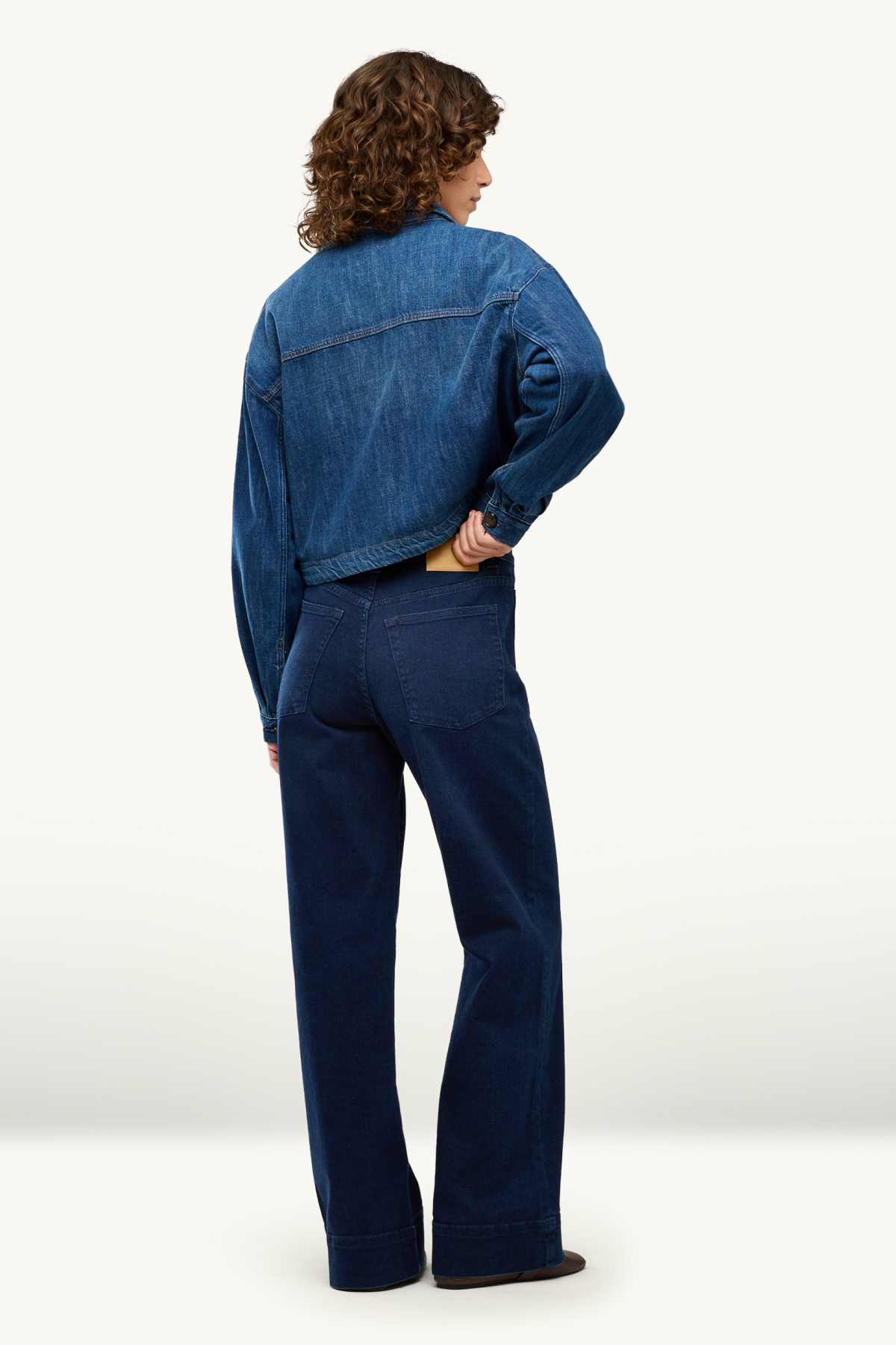 Wide leg jeans - mid-rise waist - denim-dark blue