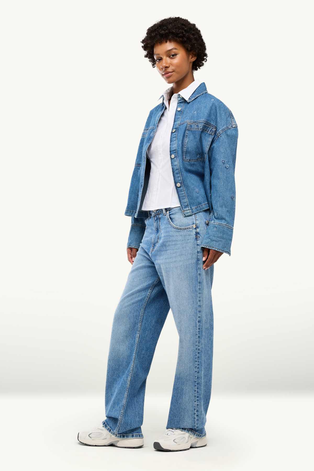 Baggy jeans - mid-rise waist - blue denim