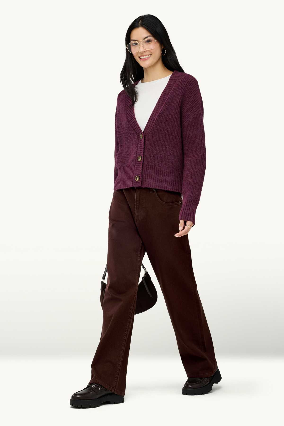 Baggy jeans - mid-rise waist - dark brown