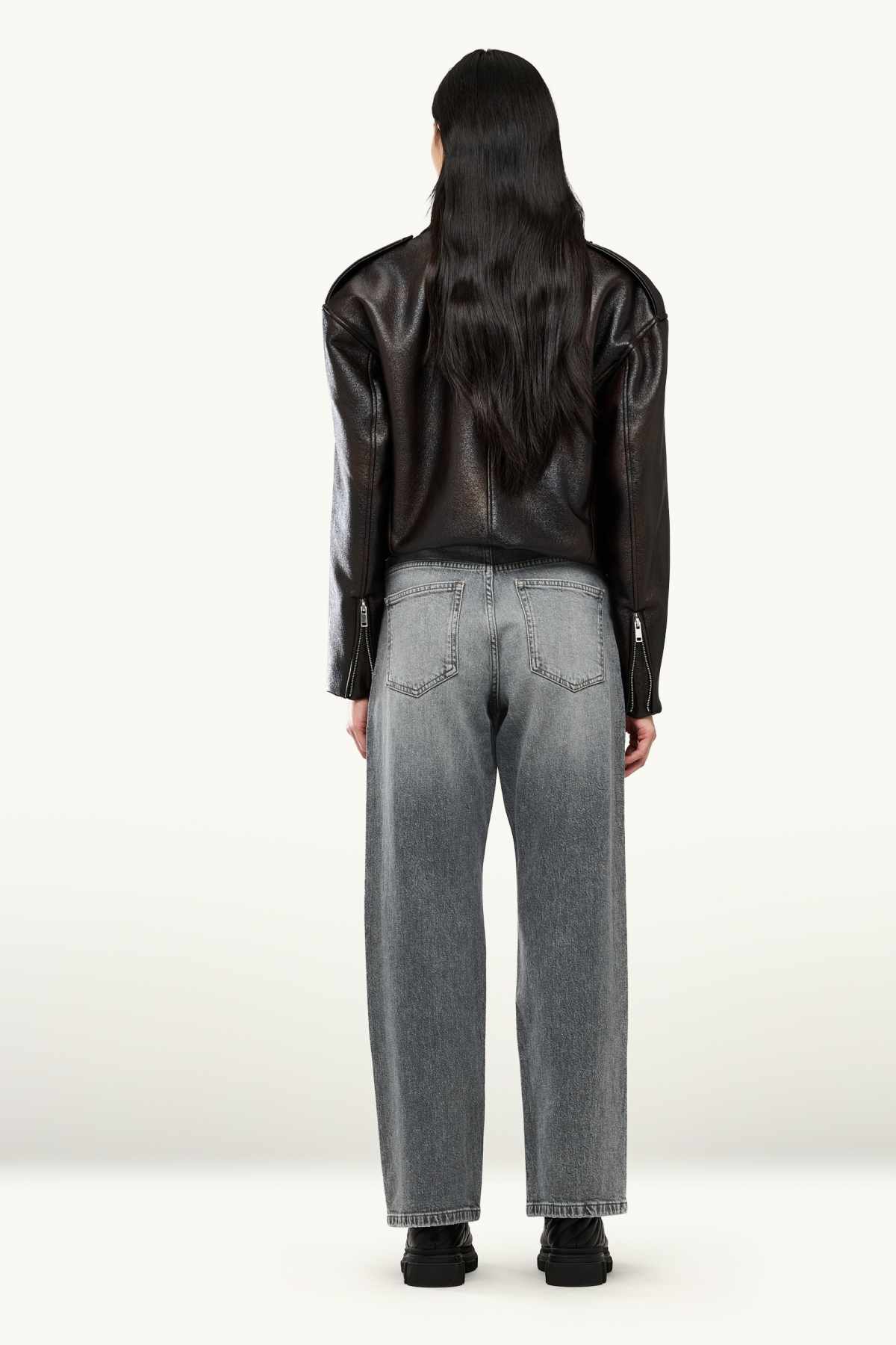 Baggy jeans - mid-rise waist - denim-gray