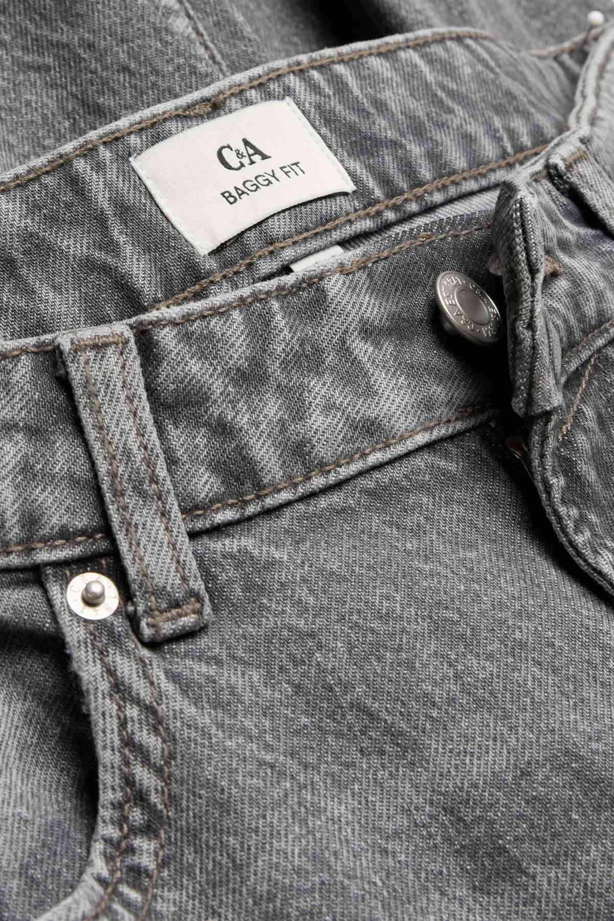 Baggy jeans - mid-rise waist - denim-gray