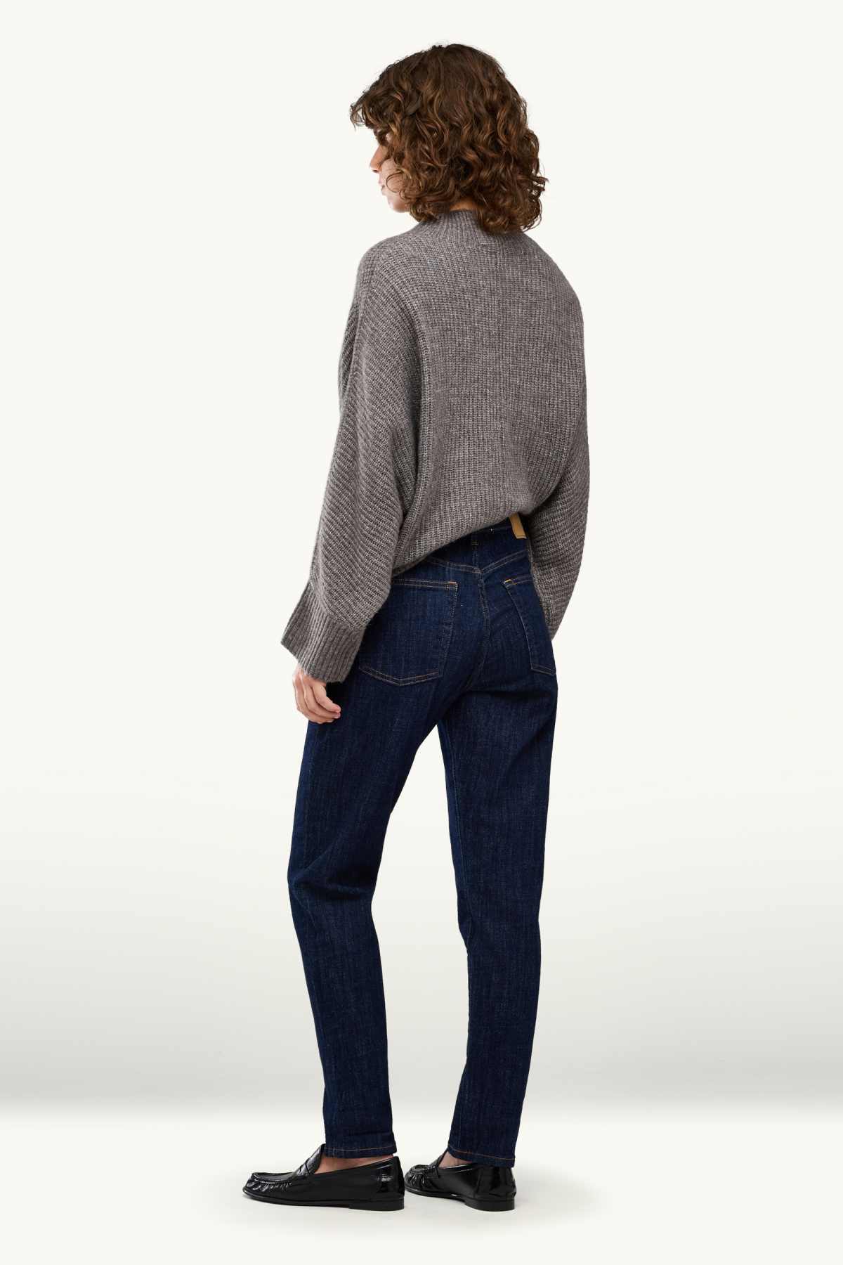 Boyfriend jeans - mid-rise waist - denim-dark blue