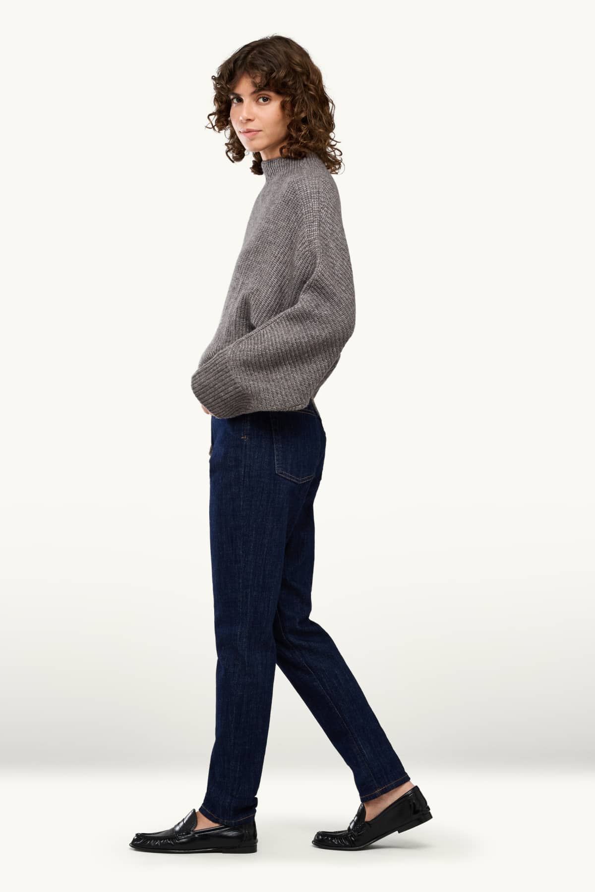 Boyfriend jeans - mid-rise waist - denim-dark blue