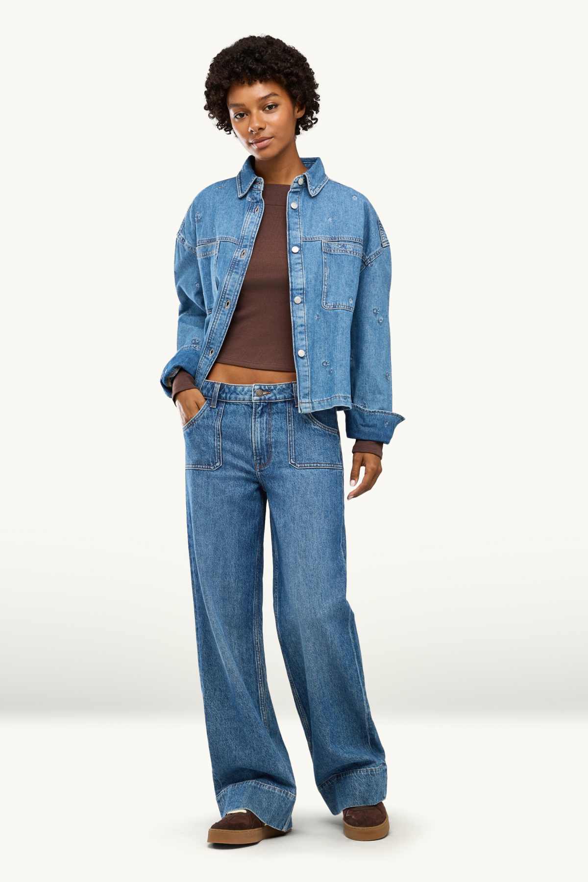 Wide leg jeans - low-rise waist - blue denim