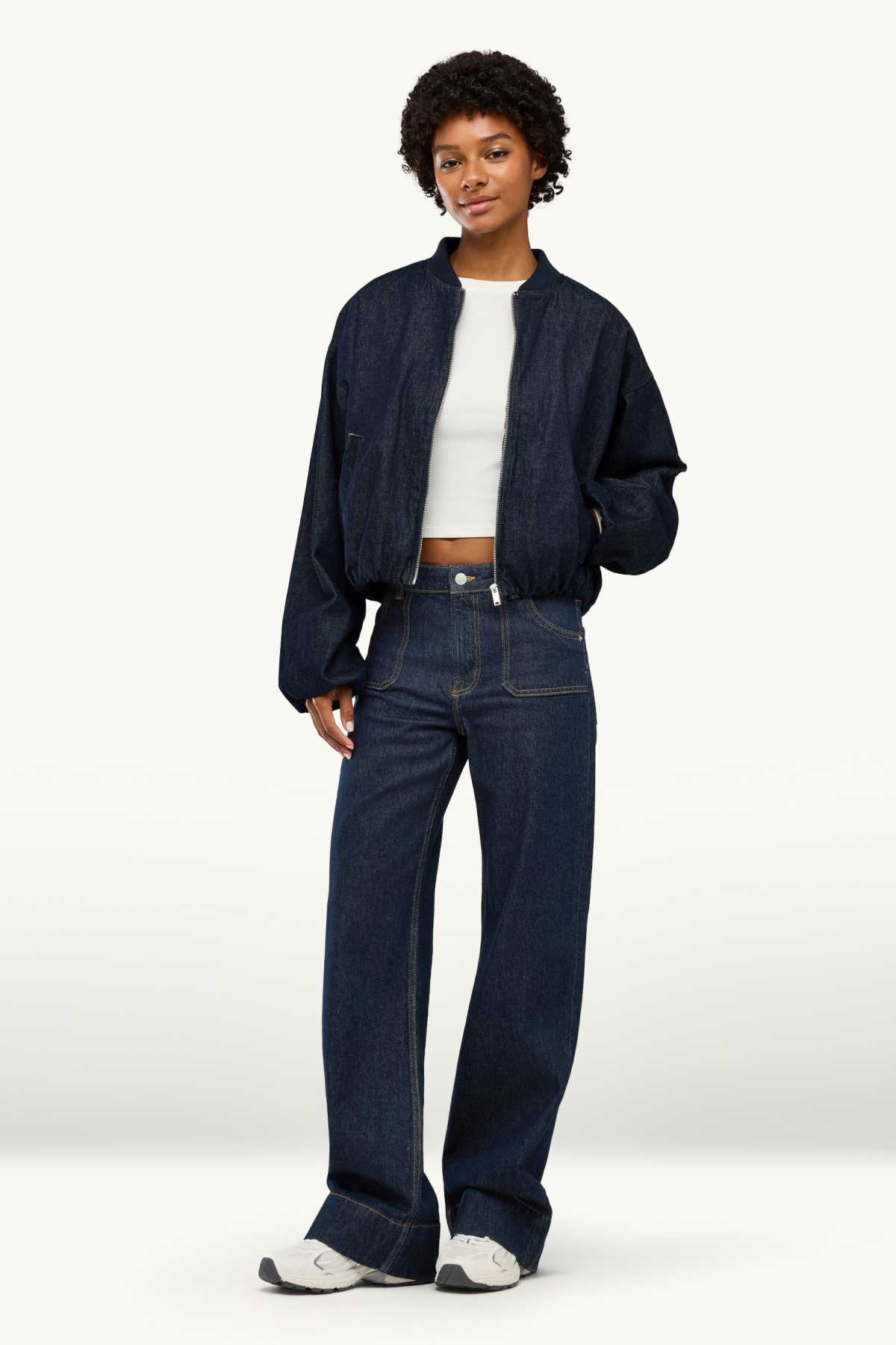 Wide leg jeans - low-rise waist - denim-dark blue