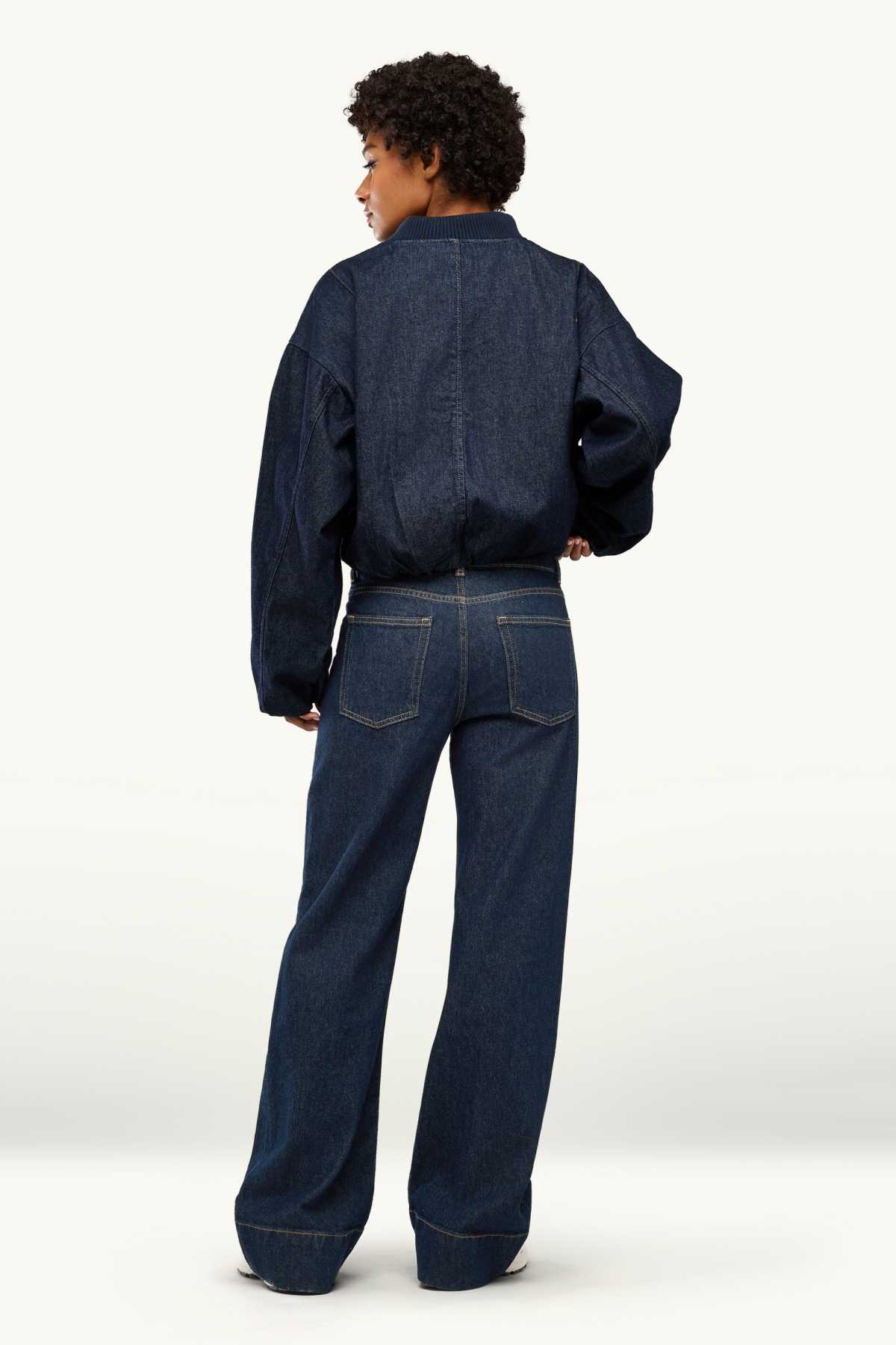 Wide leg jeans - low-rise waist - denim-dark blue