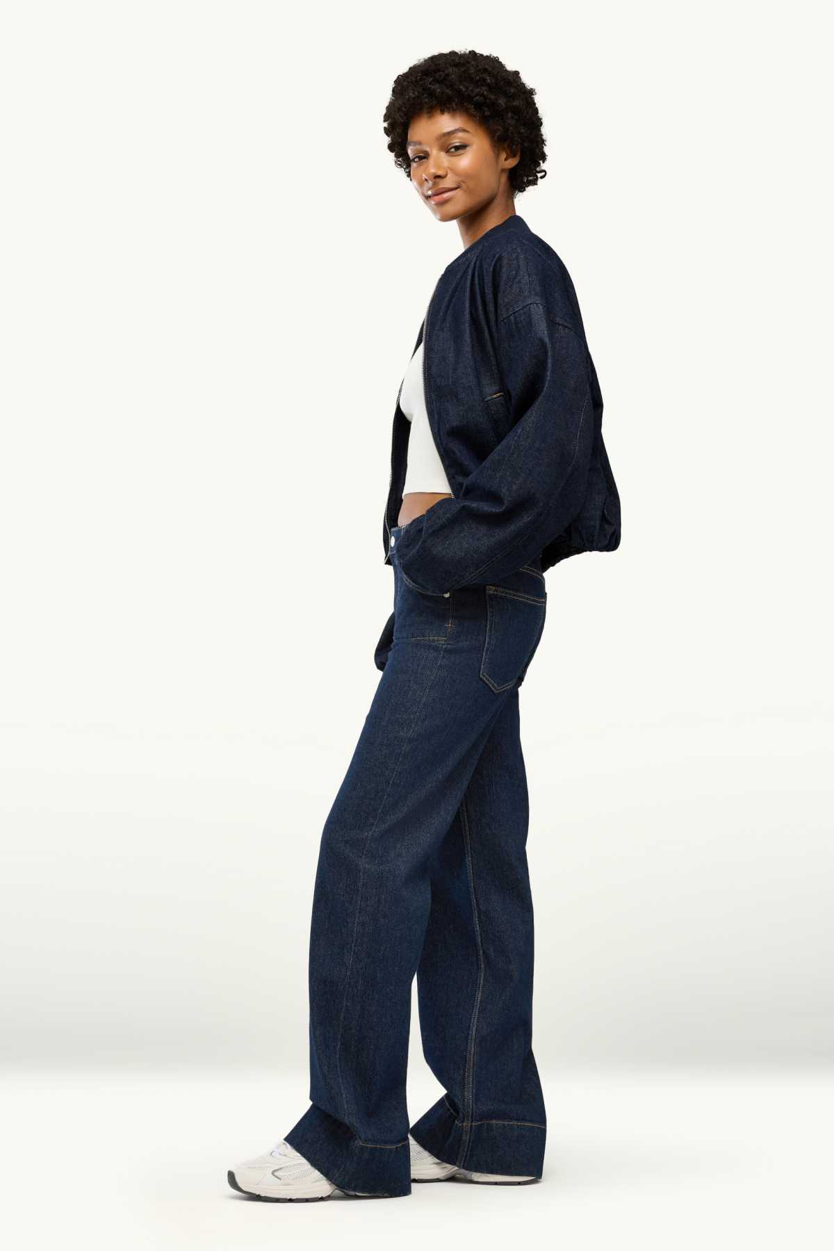 Wide leg jeans - low-rise waist - denim-dark blue