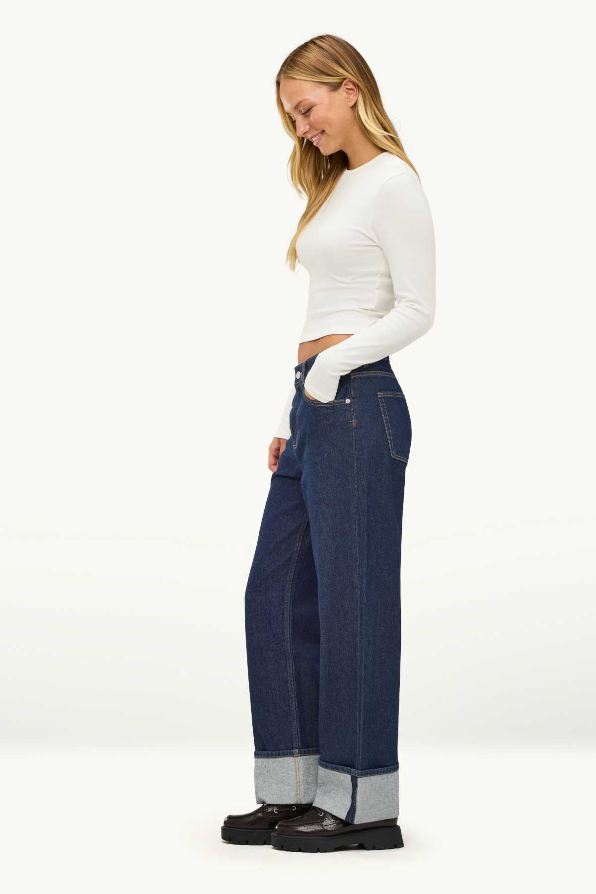 Baggy jeans - mid-rise waist - denim-dark blue