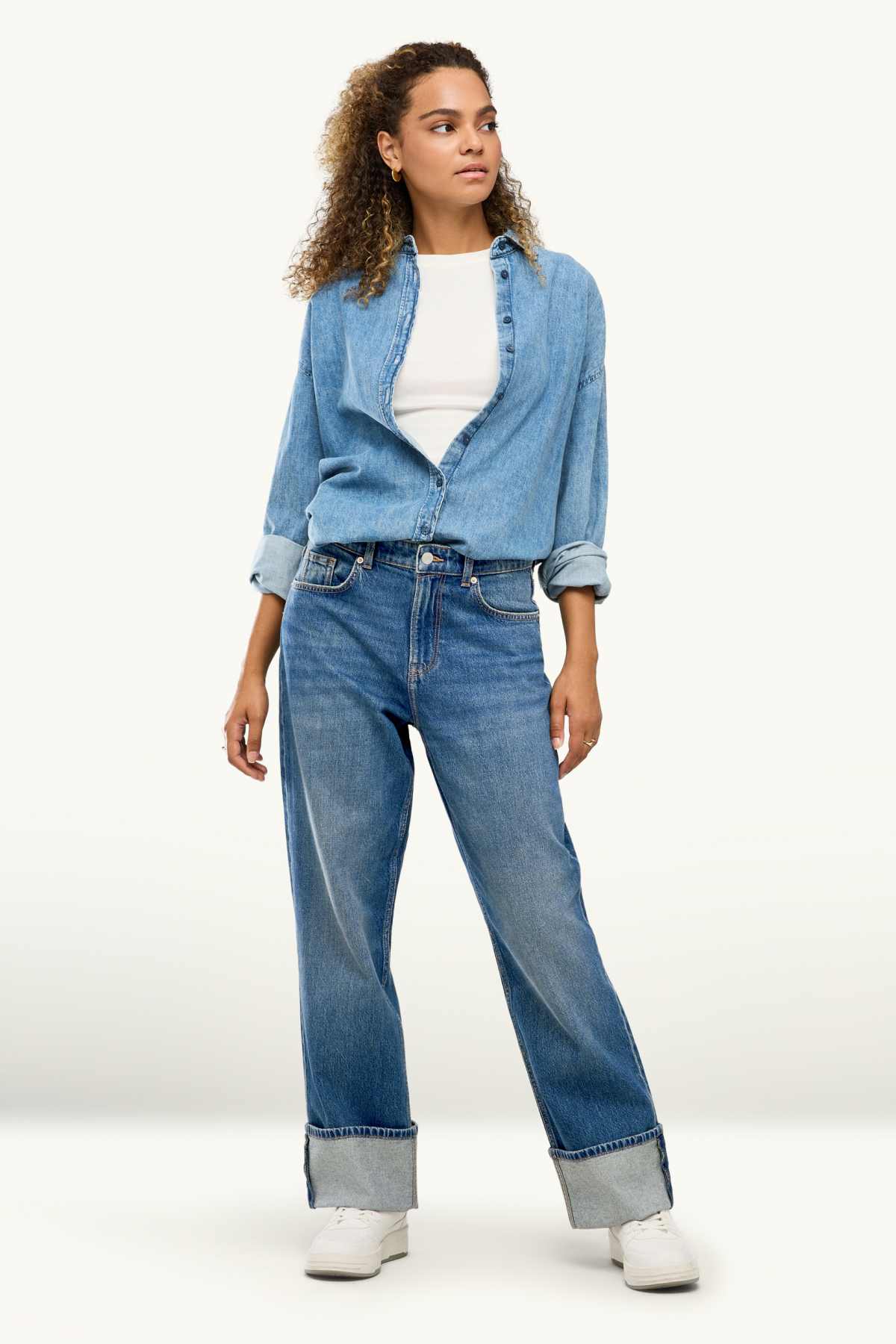 Baggy jeans - mid-rise waist - blue denim