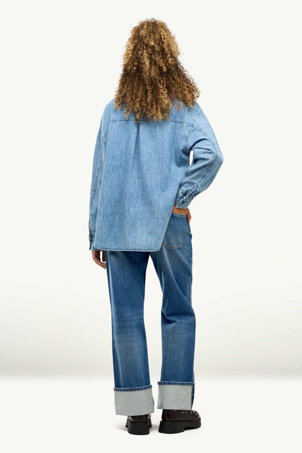 Baggy jeans - mid-rise waist - blue denim