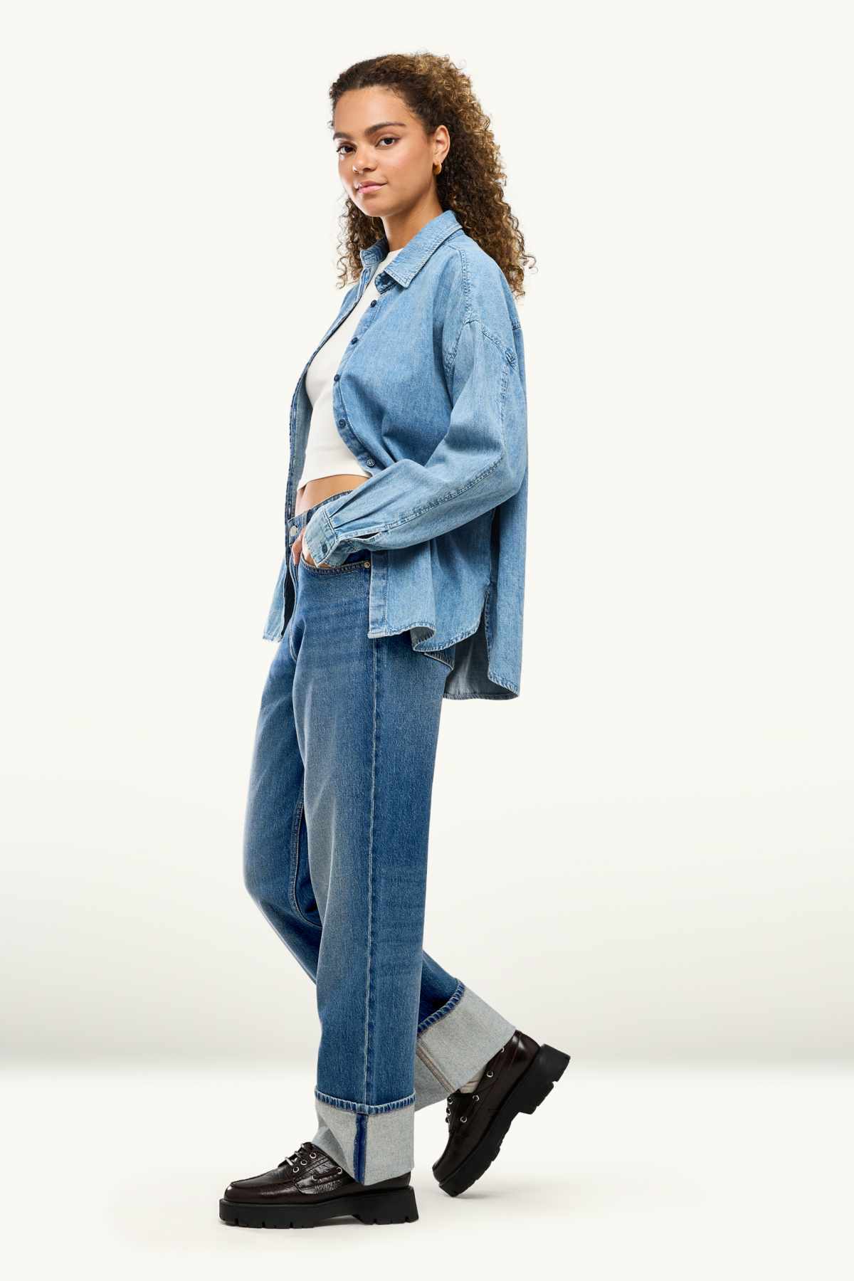 Baggy jeans - mid-rise waist - blue denim