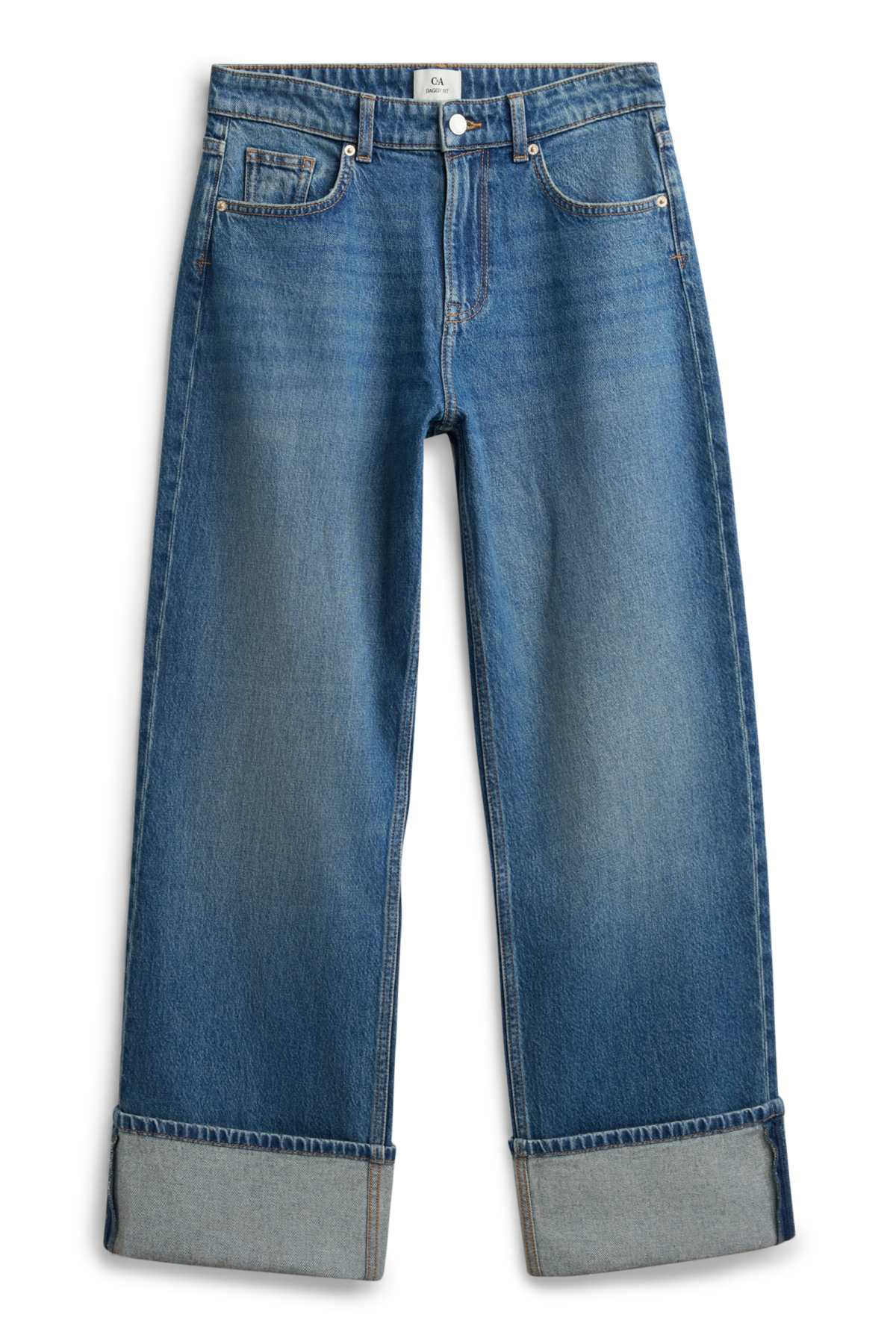 Baggy jeans - mid-rise waist - blue denim