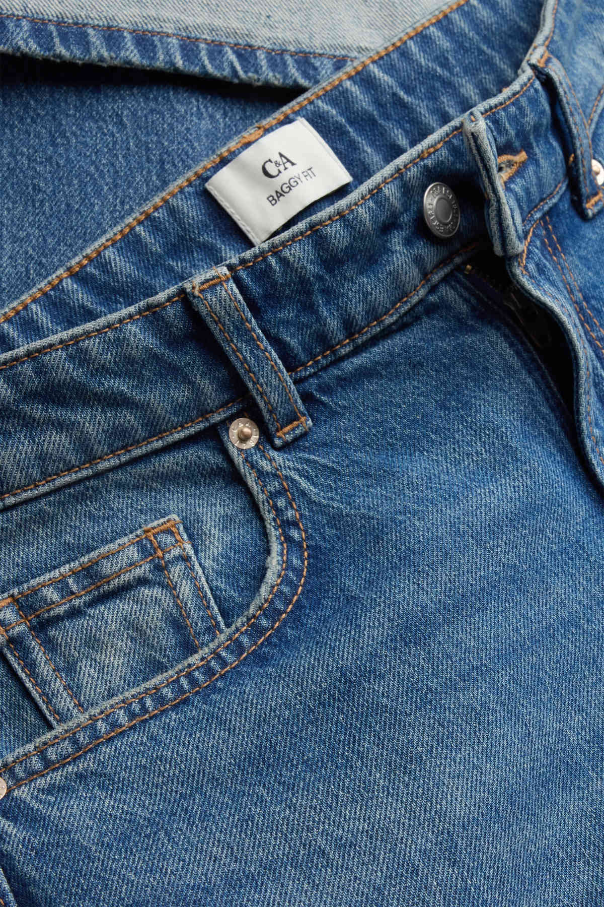 Baggy jeans - mid-rise waist - blue denim