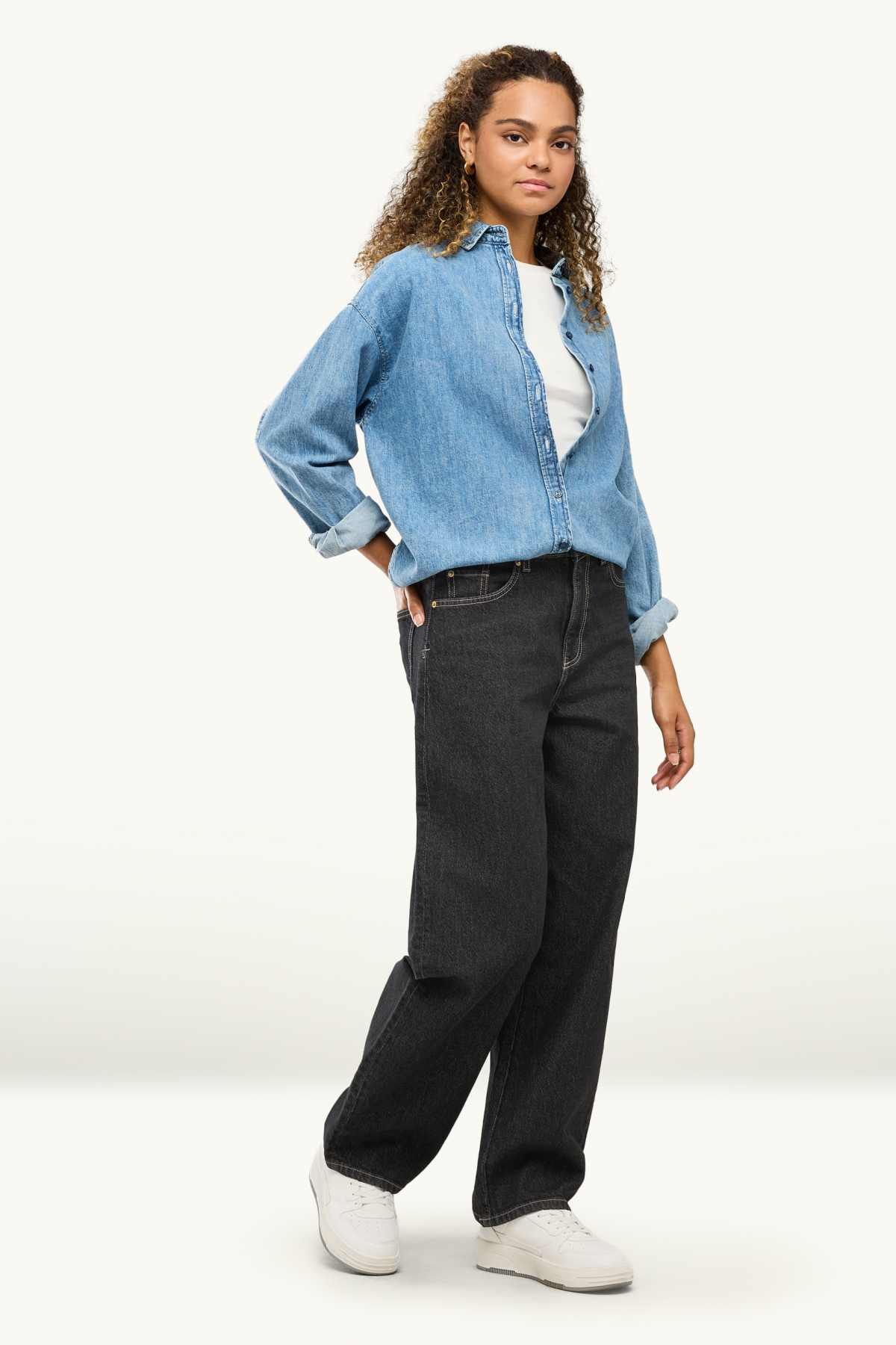 Barrel jeans - mid-rise waist - denim-dark gray
