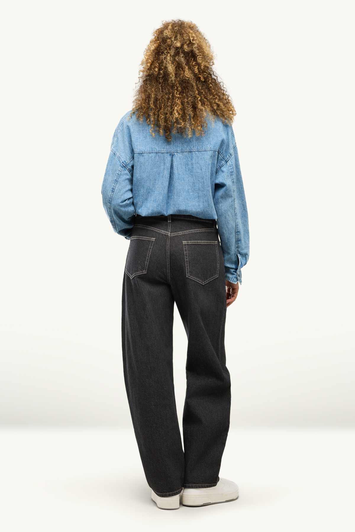 Barrel jeans - mid-rise waist - denim-dark gray