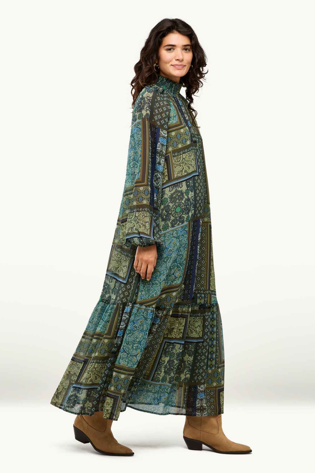 Set - A-line dress and slip - 2 piece - blue / dark green