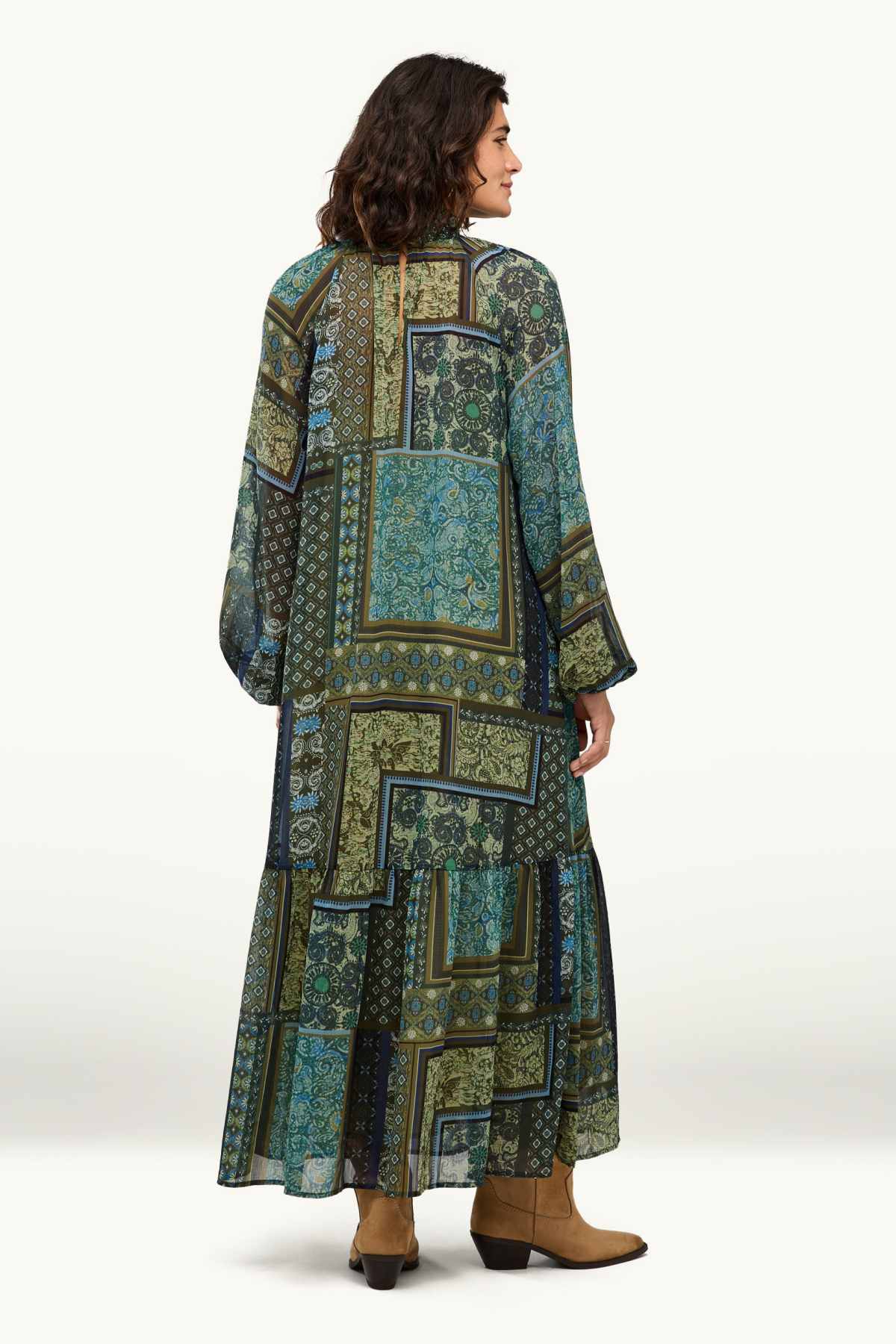 Set - A-line dress and slip - 2 piece - blue / dark green