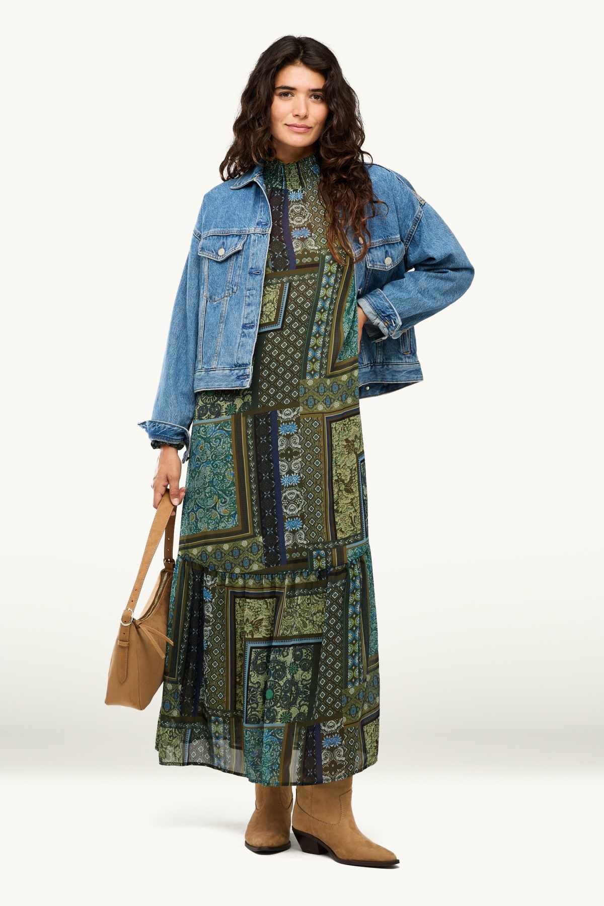 Set - A-line dress and slip - 2 piece - blue / dark green