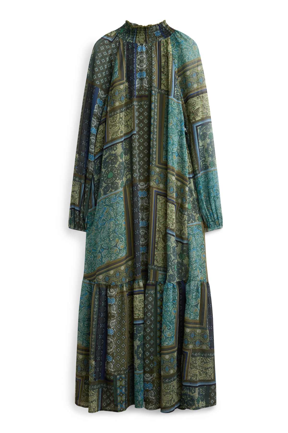 Set - A-line dress and slip - 2 piece - blue / dark green