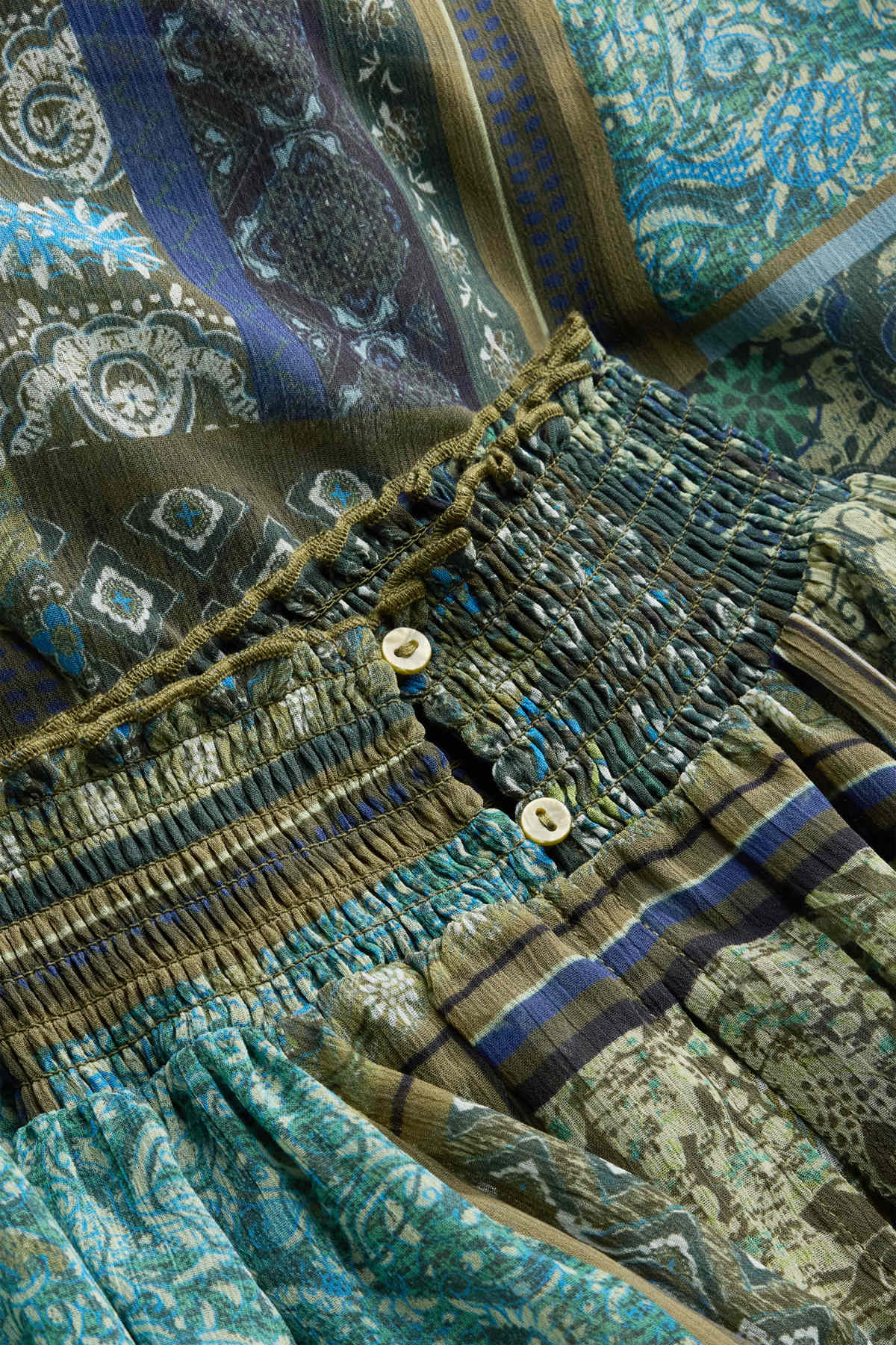 Set - A-line dress and slip - 2 piece - blue / dark green