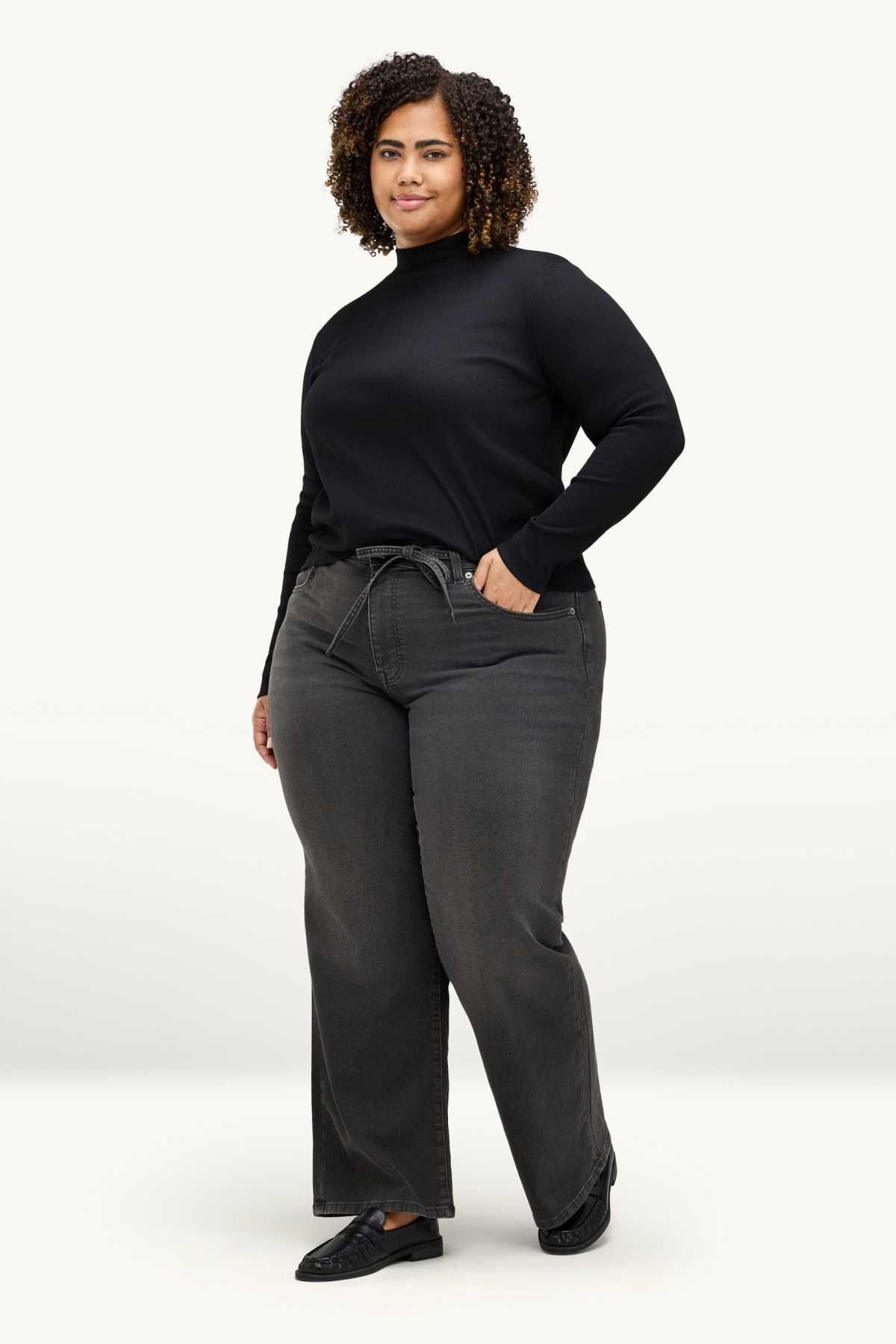 Wide leg jeans - mid-rise waist - jog denim - LYCRA® - denim-dark gray