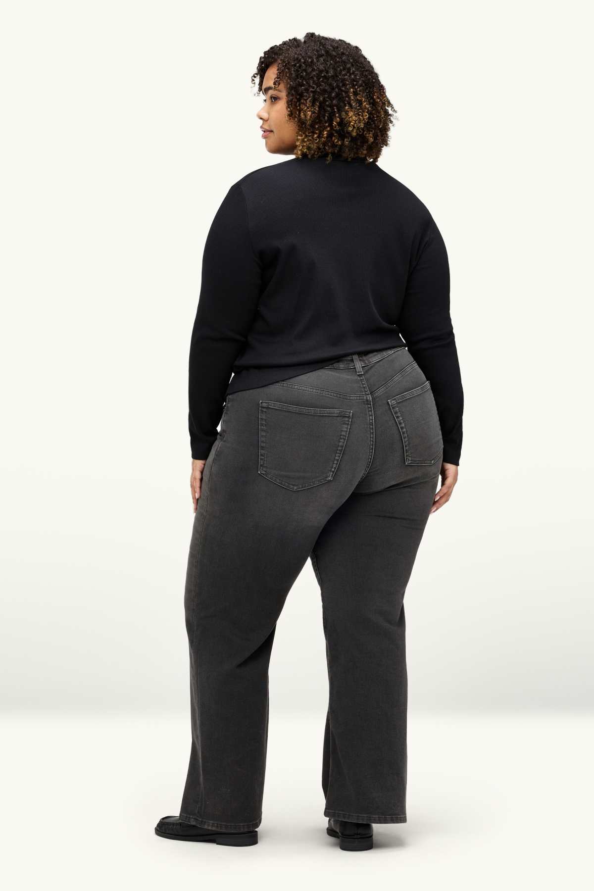 Wide leg jeans - mid-rise waist - jog denim - LYCRA® - denim-dark gray