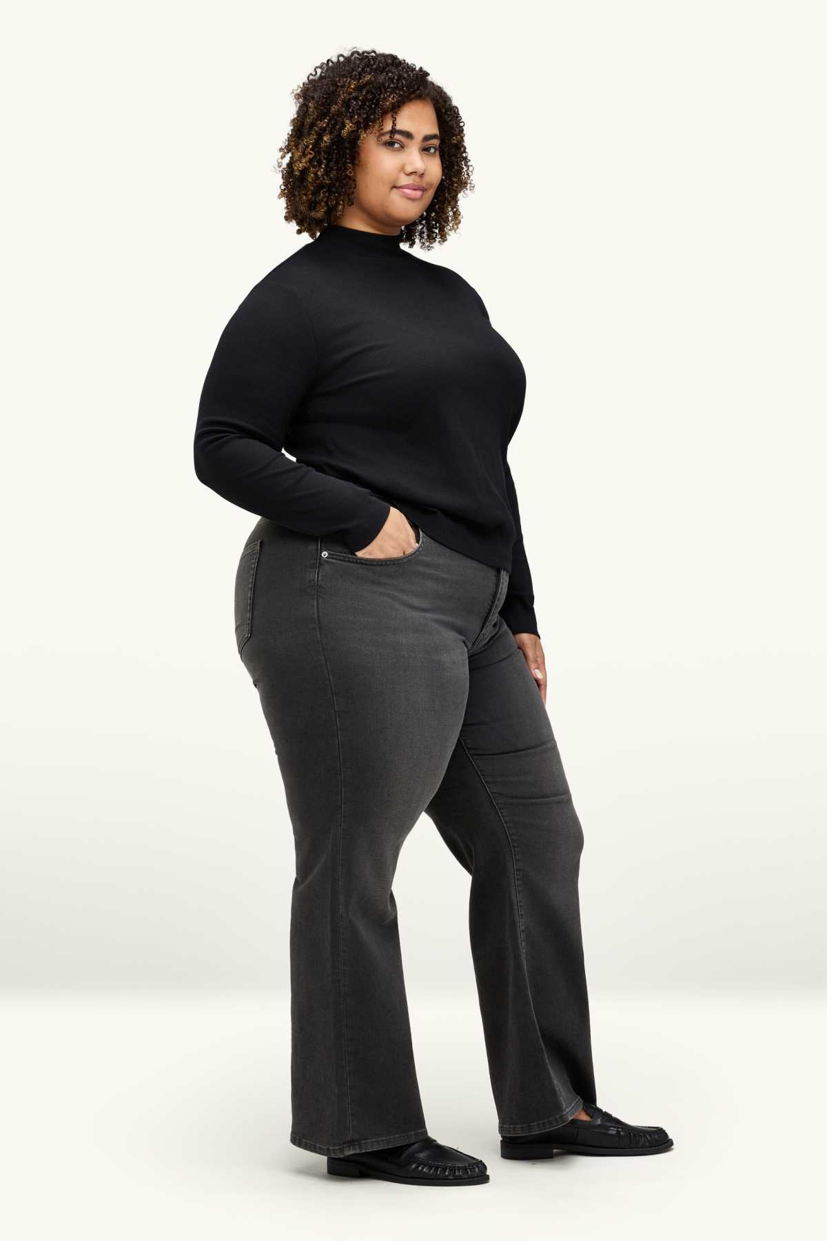 Wide leg jeans - mid-rise waist - jog denim - LYCRA® - denim-dark gray