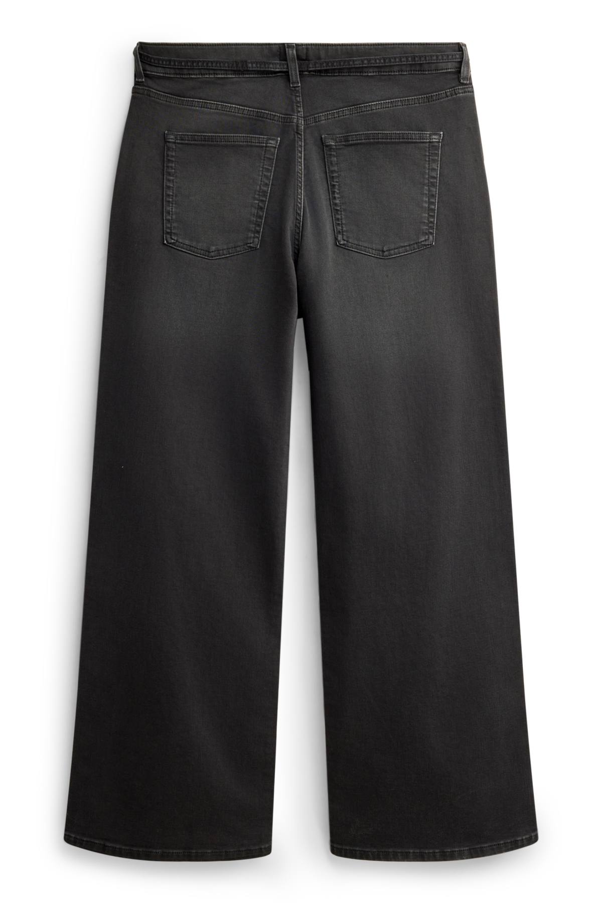 Wide leg jeans - mid-rise waist - jog denim - LYCRA® - denim-dark gray