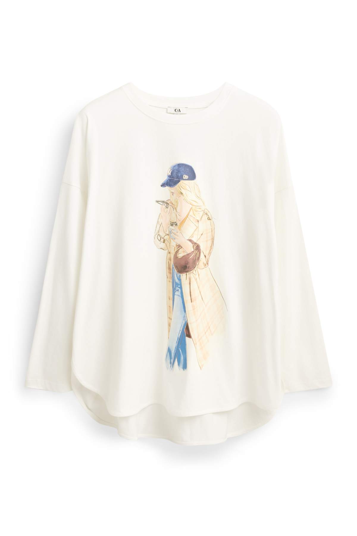 Long sleeve top - relaxed fit - shiny - white