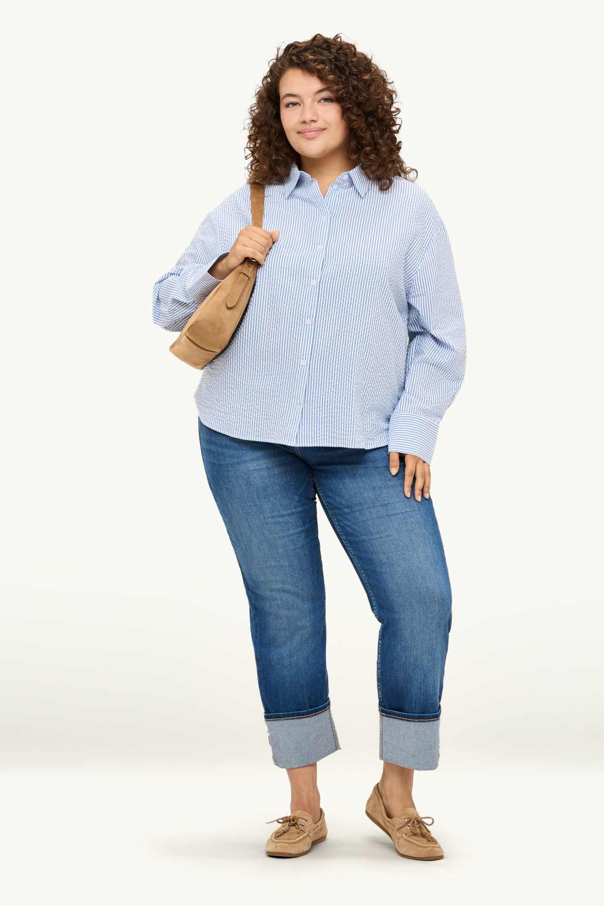 Cropped straight jeans - mid-rise waist - LYCRA® - blue denim