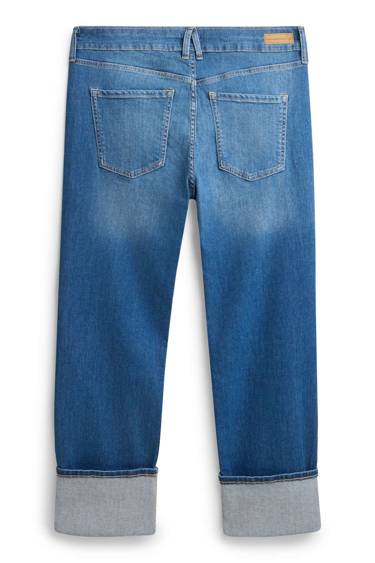 Cropped straight jeans - mid-rise waist - LYCRA® - blue denim