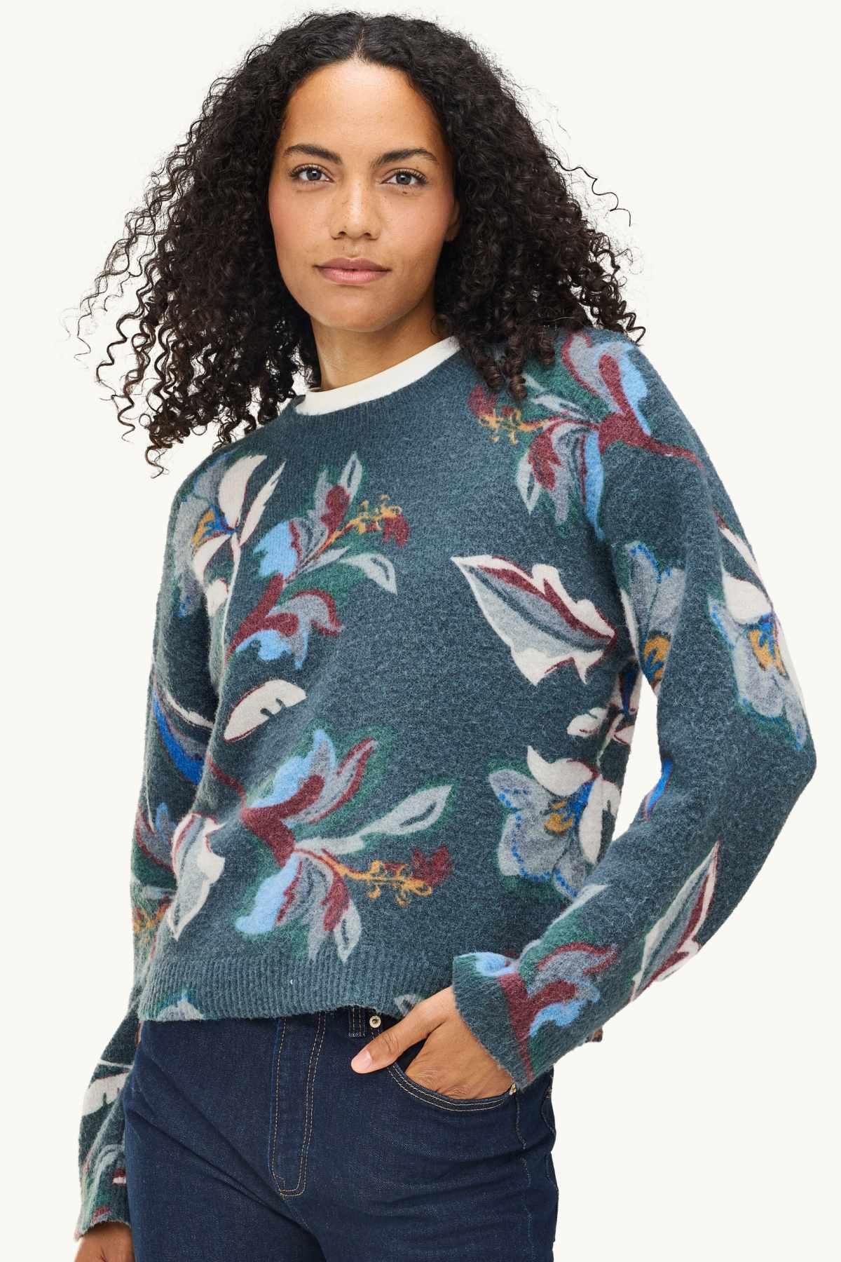 Jumper - floral - dark green
