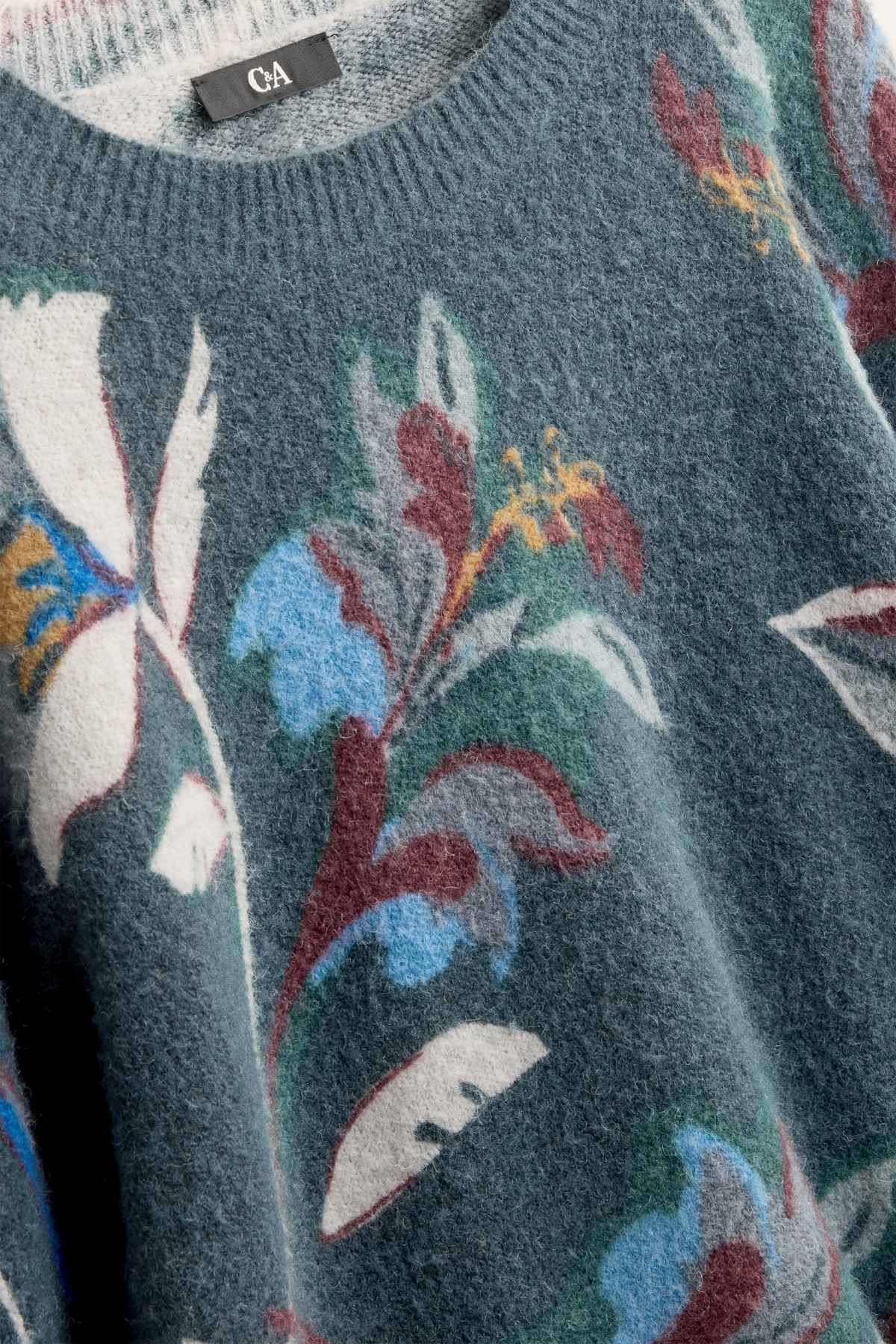 Jumper - floral - dark green