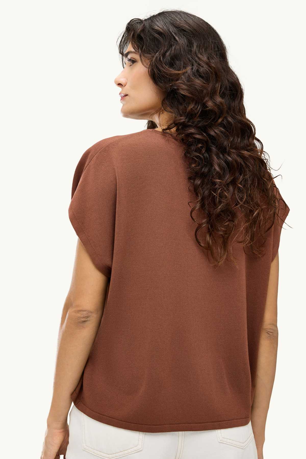 Knitted jumper - short sleeve - light brown