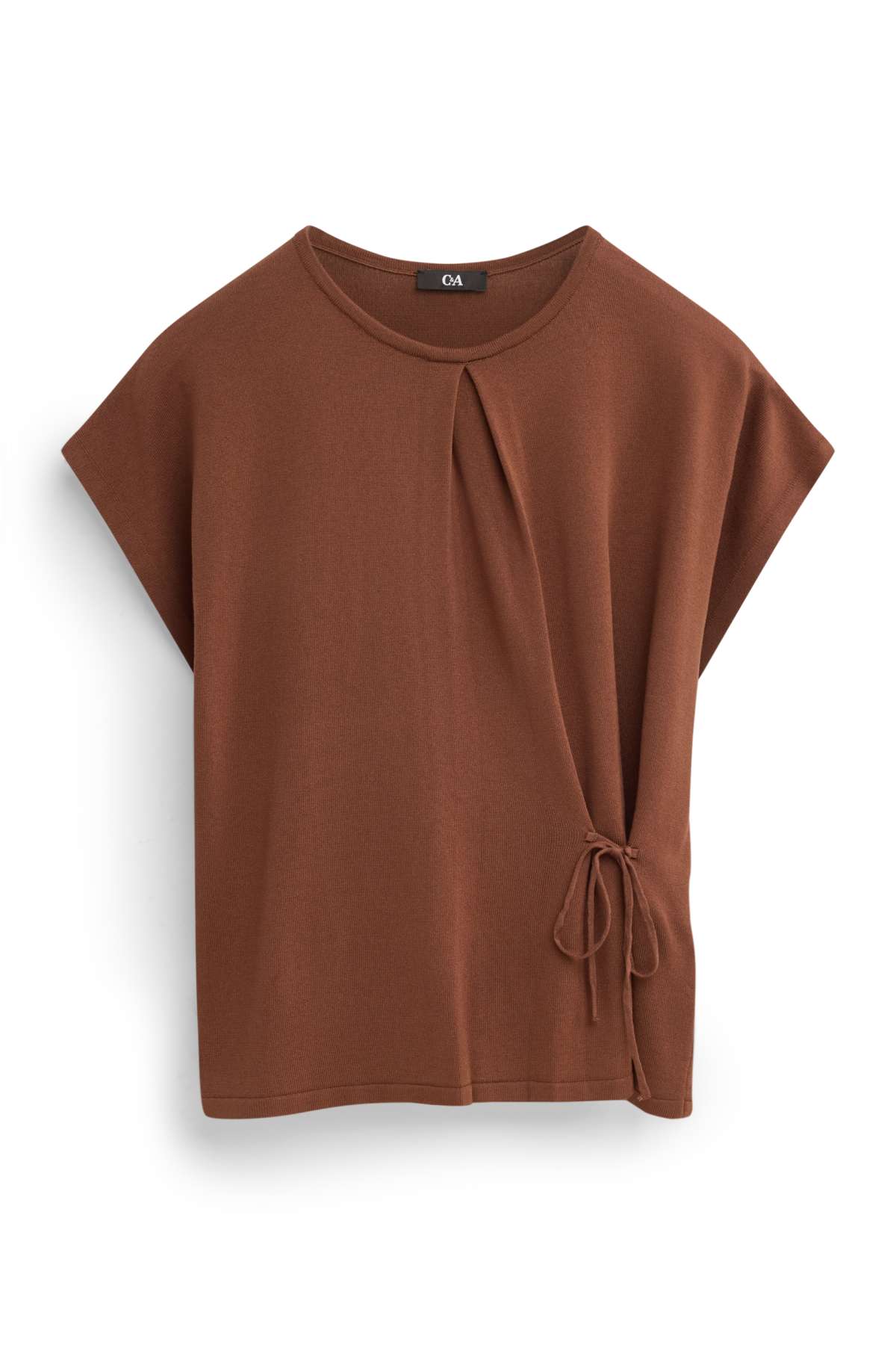 Knitted jumper - short sleeve - light brown