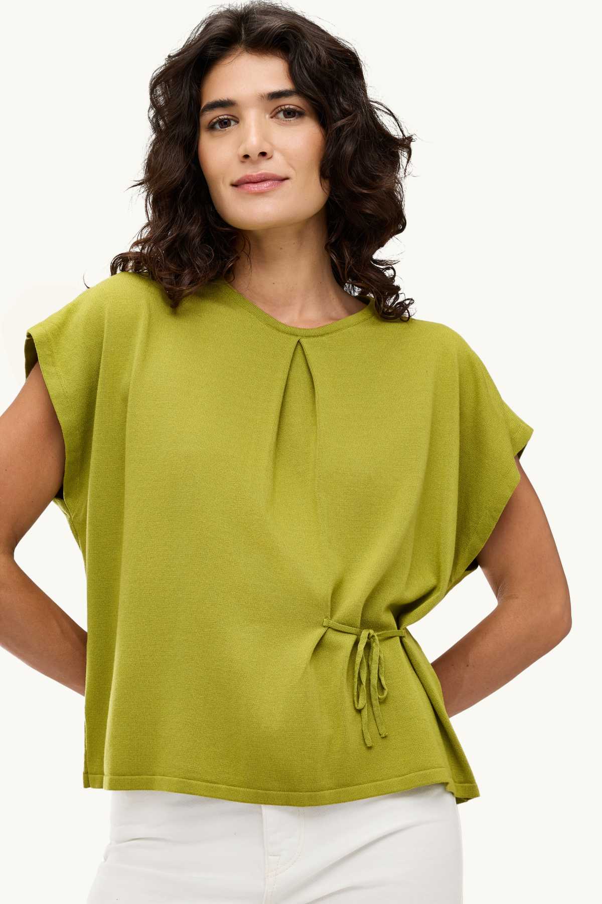 Knitted jumper - short sleeve - green
