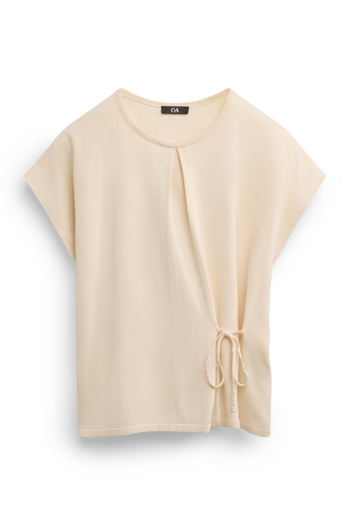 Knitted jumper - short sleeve - light beige
