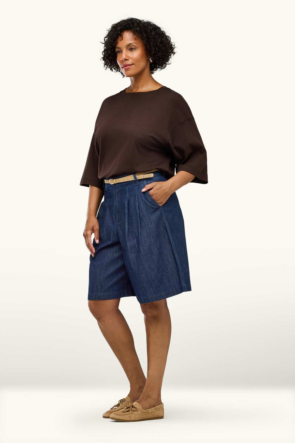 Jorts - mid-rise waist - denim-dark blue