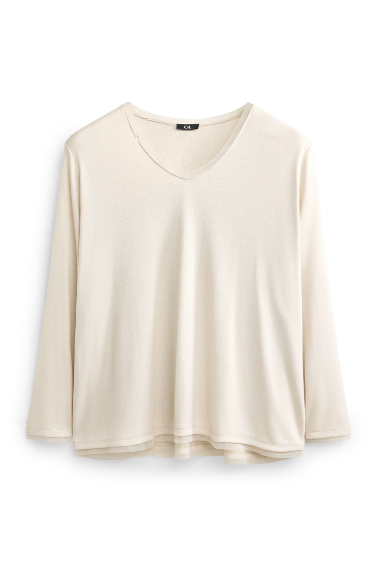 Long sleeve V-neck top - curvy fit - beige
