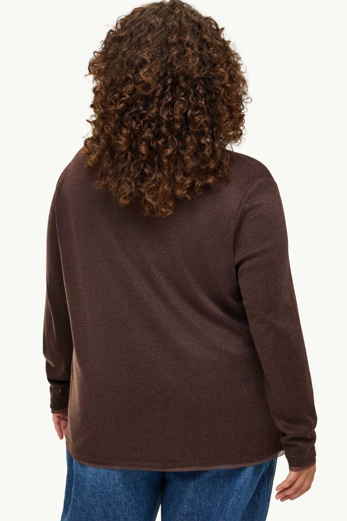 Long sleeve V-neck top - curvy fit - brown