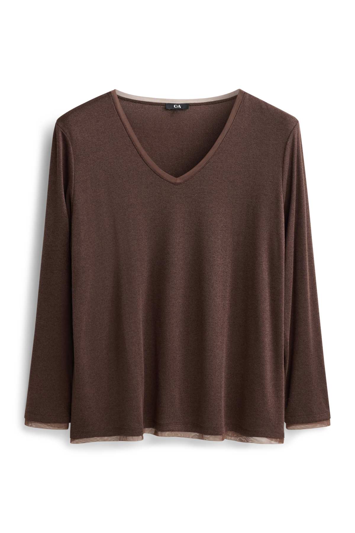 Long sleeve V-neck top - curvy fit - brown