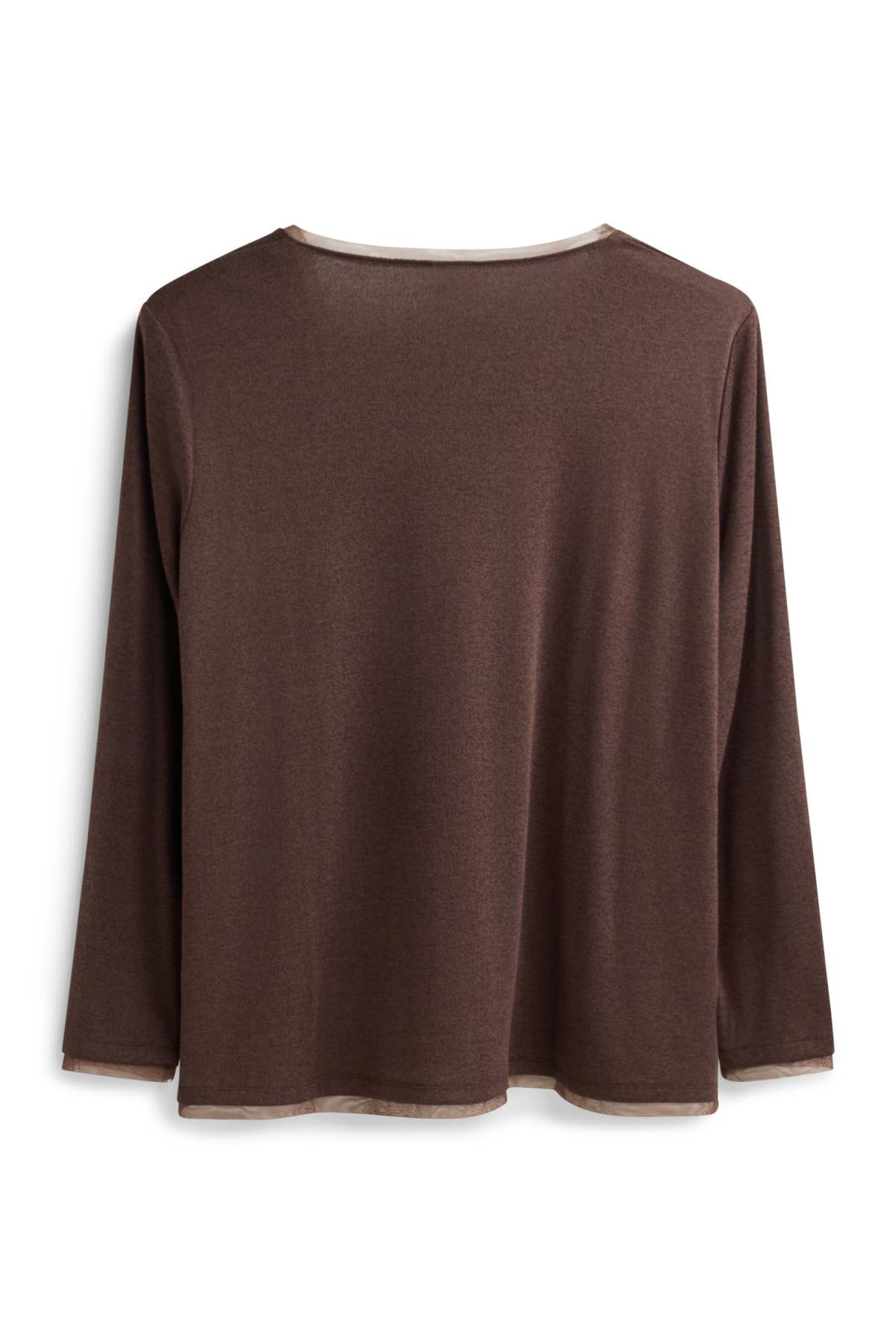 Long sleeve V-neck top - curvy fit - brown