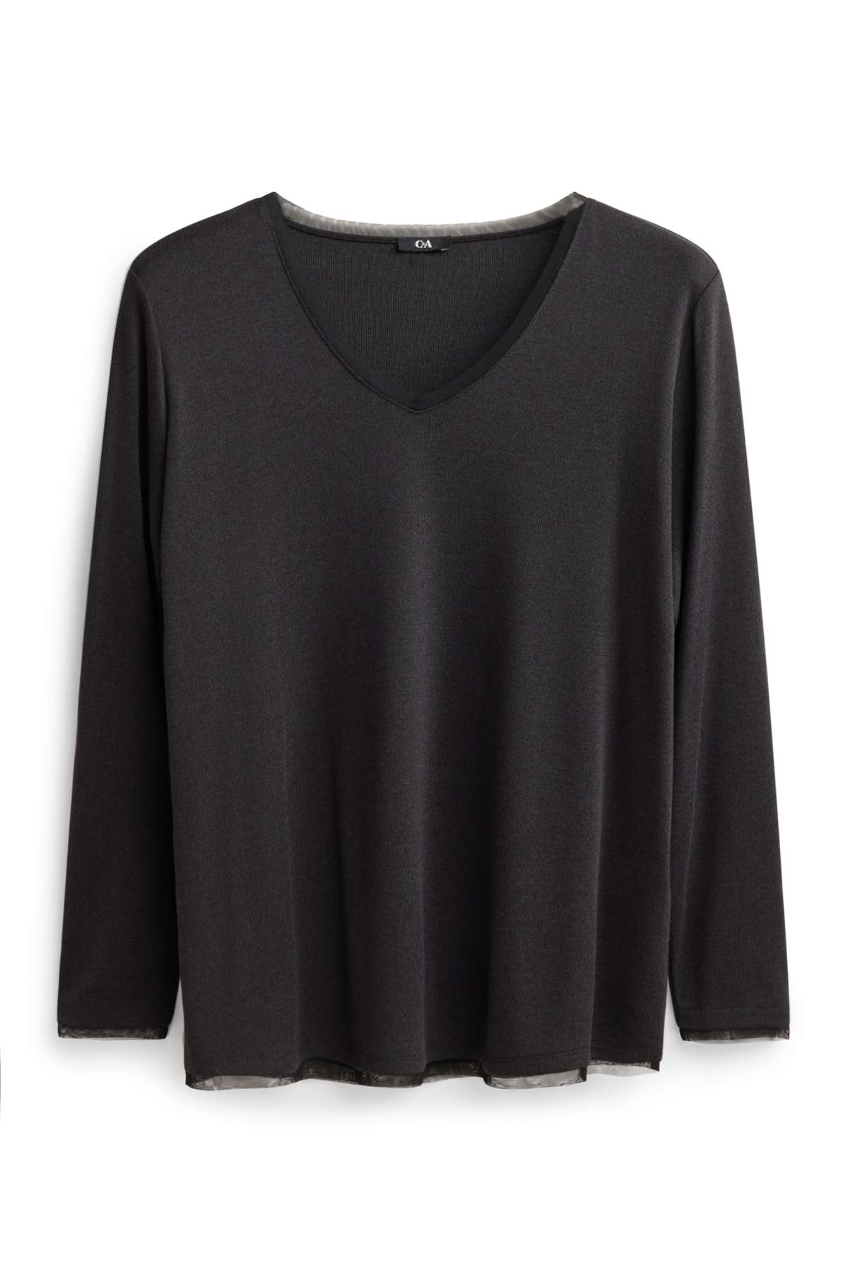 Long sleeve V-neck top - curvy fit - anthracite