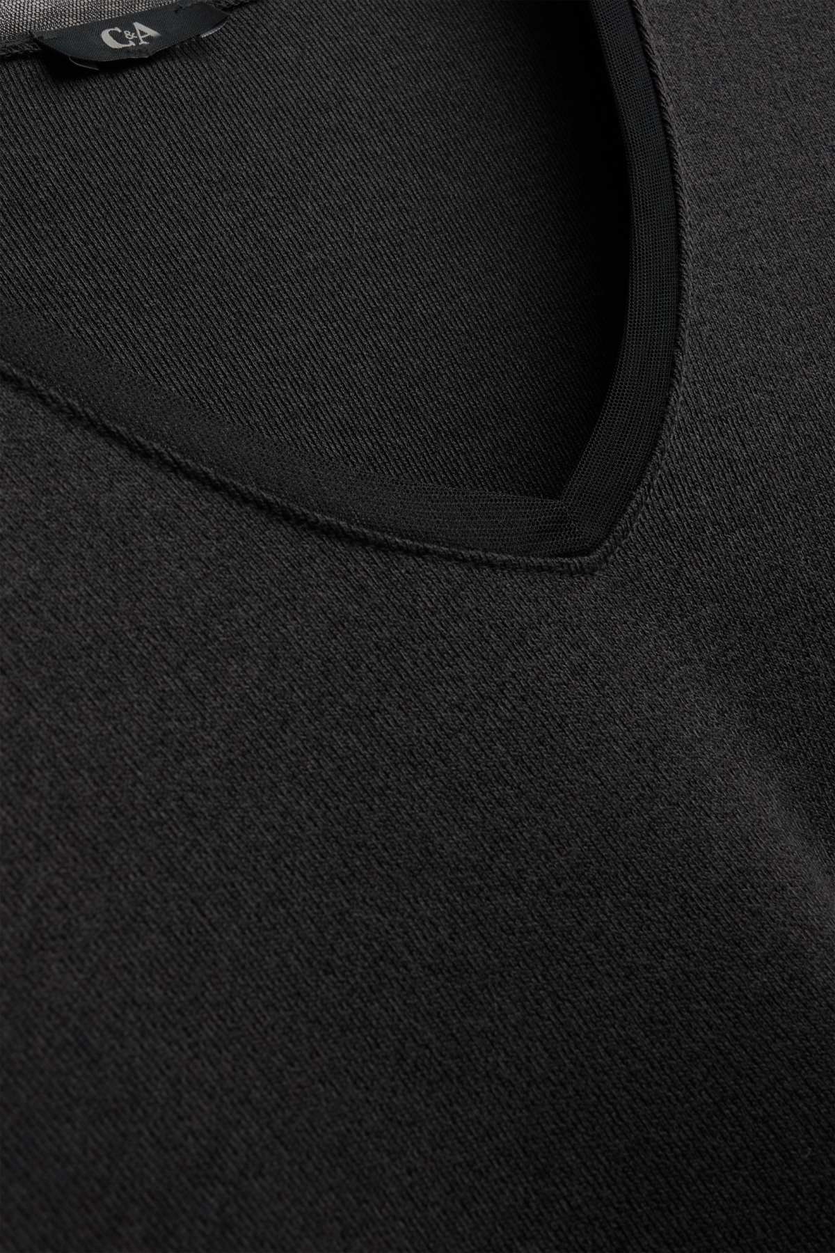 Long sleeve V-neck top - curvy fit - anthracite
