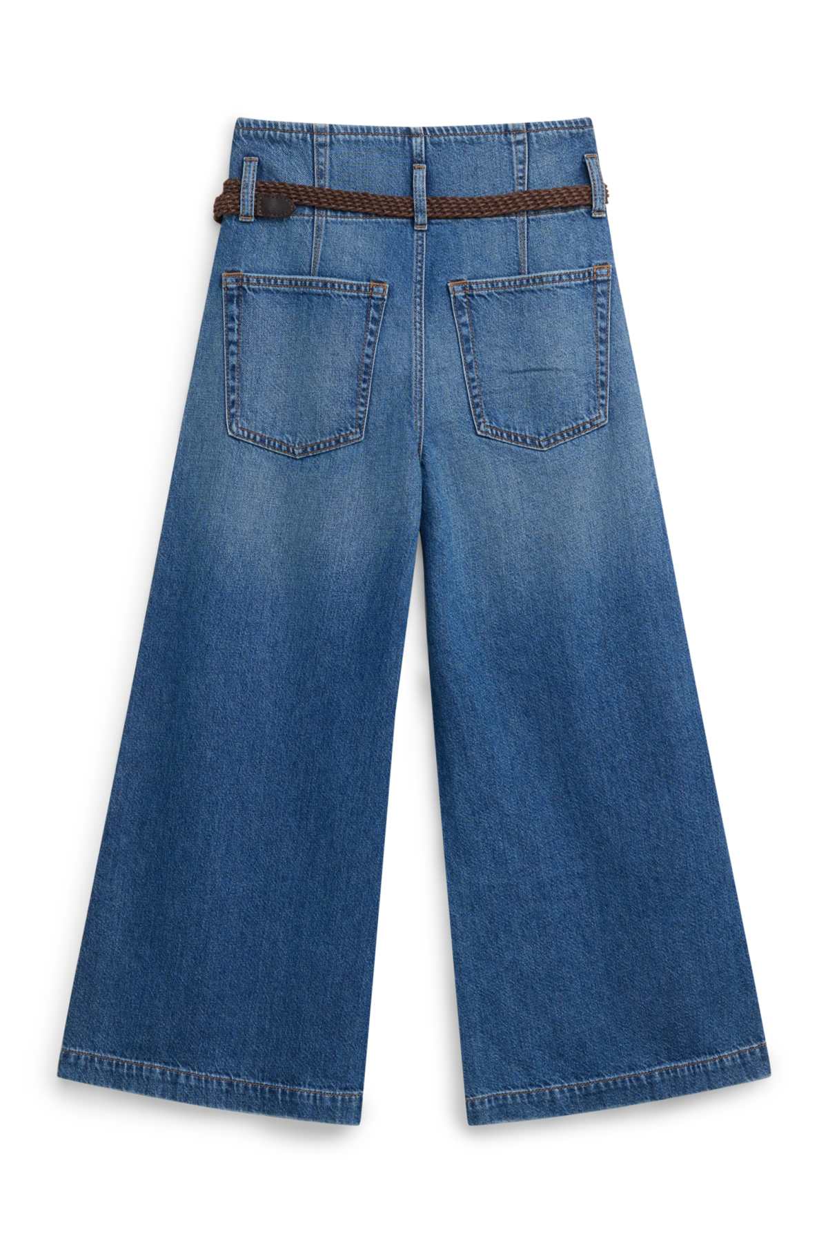 Culotte jeans with belt - high waist - wide leg - blue denim