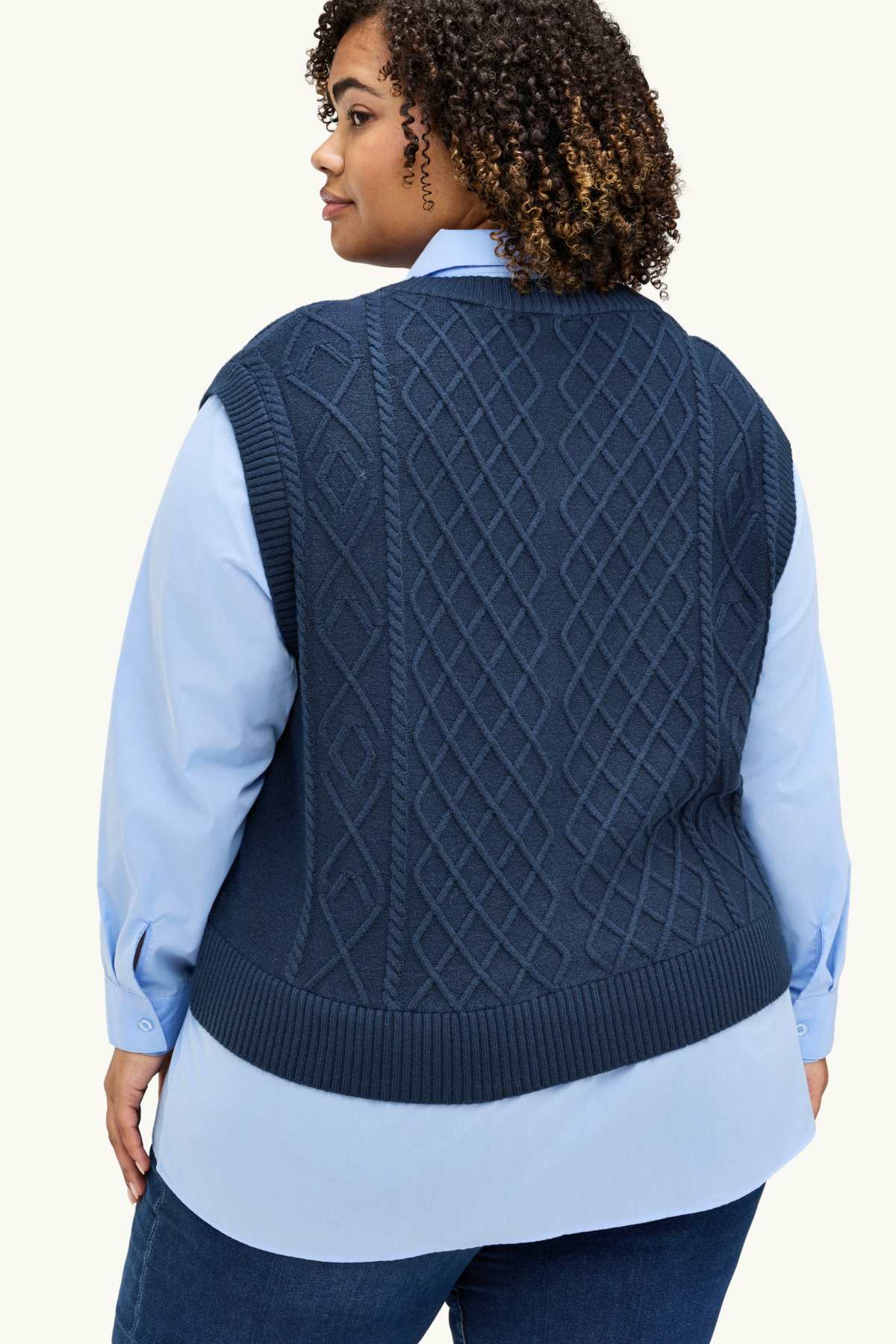 Slipover - 2-in-1 look - cable knit pattern - dark blue